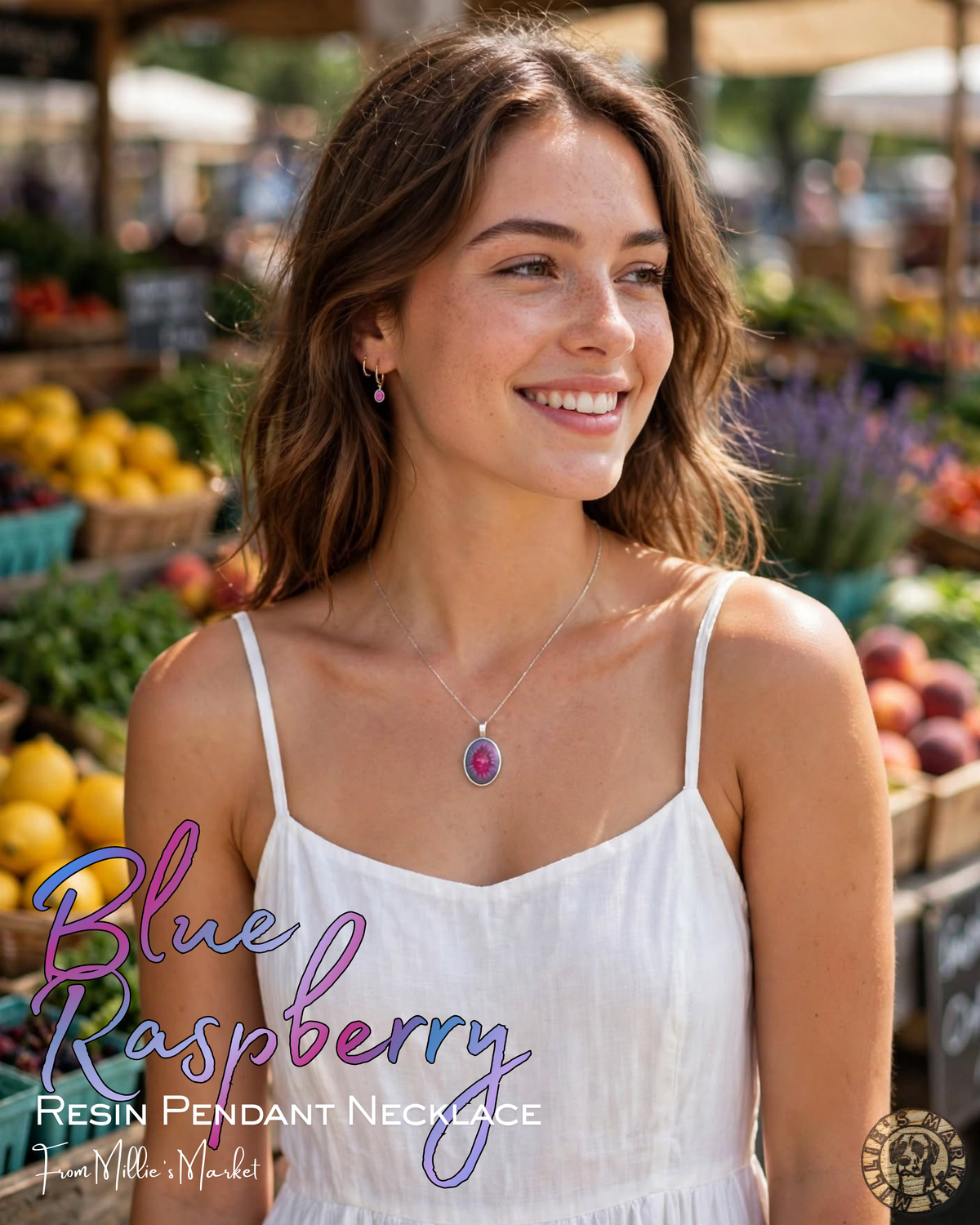 BLUE RASPBERRY Handmade Resin Petri Pendant Necklace