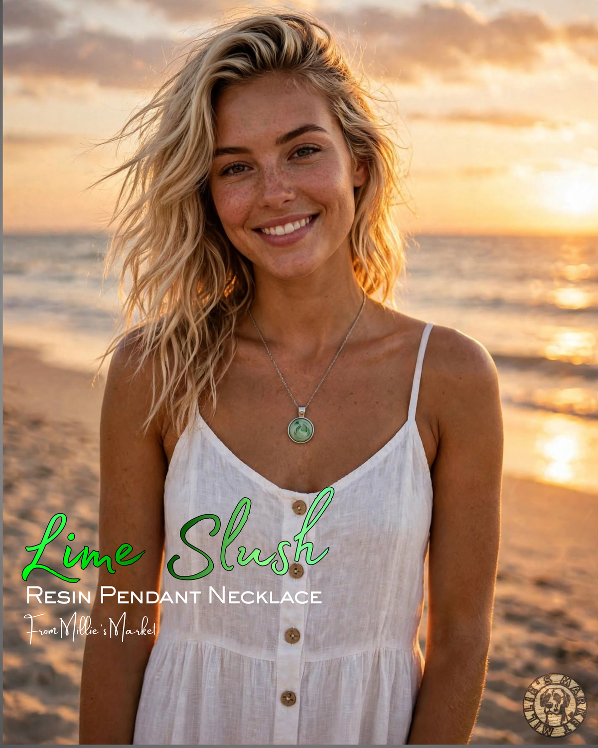 LIME SLUSH Handmade Resin Petri Pendant Necklace