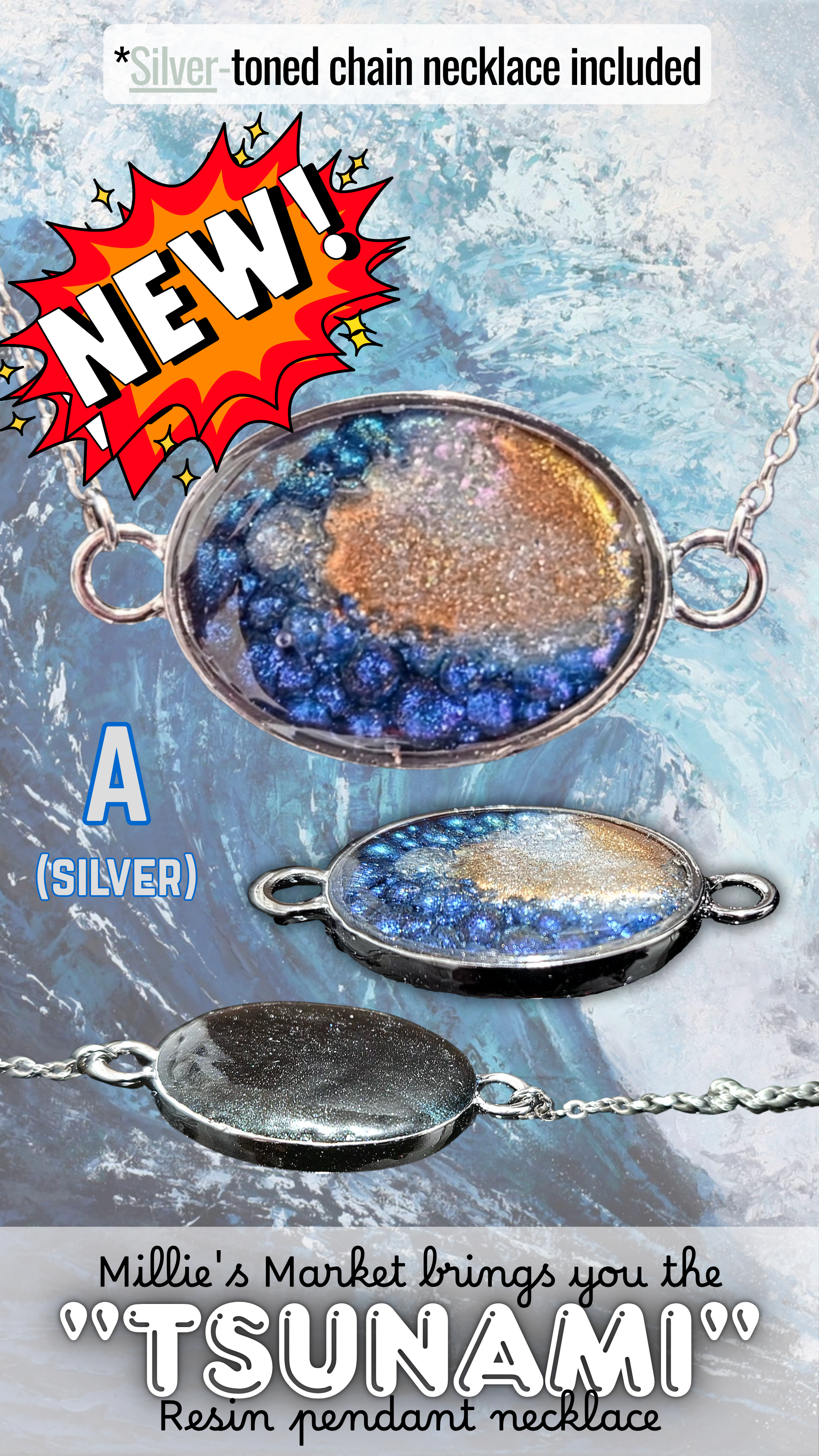 TSUNAMI Handmade Resin Pendant Necklace | Iridescent Bubbles
