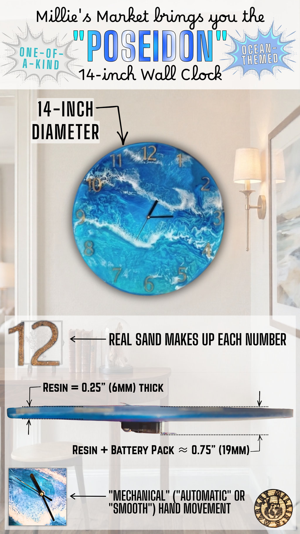POSEIDON Handmade Resin Wall Clock
