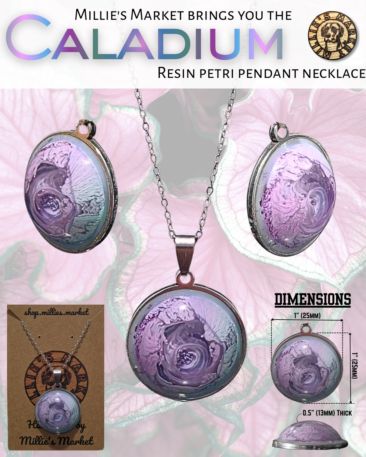 CALADIUM Handmade Resin Petri Pendant Necklace