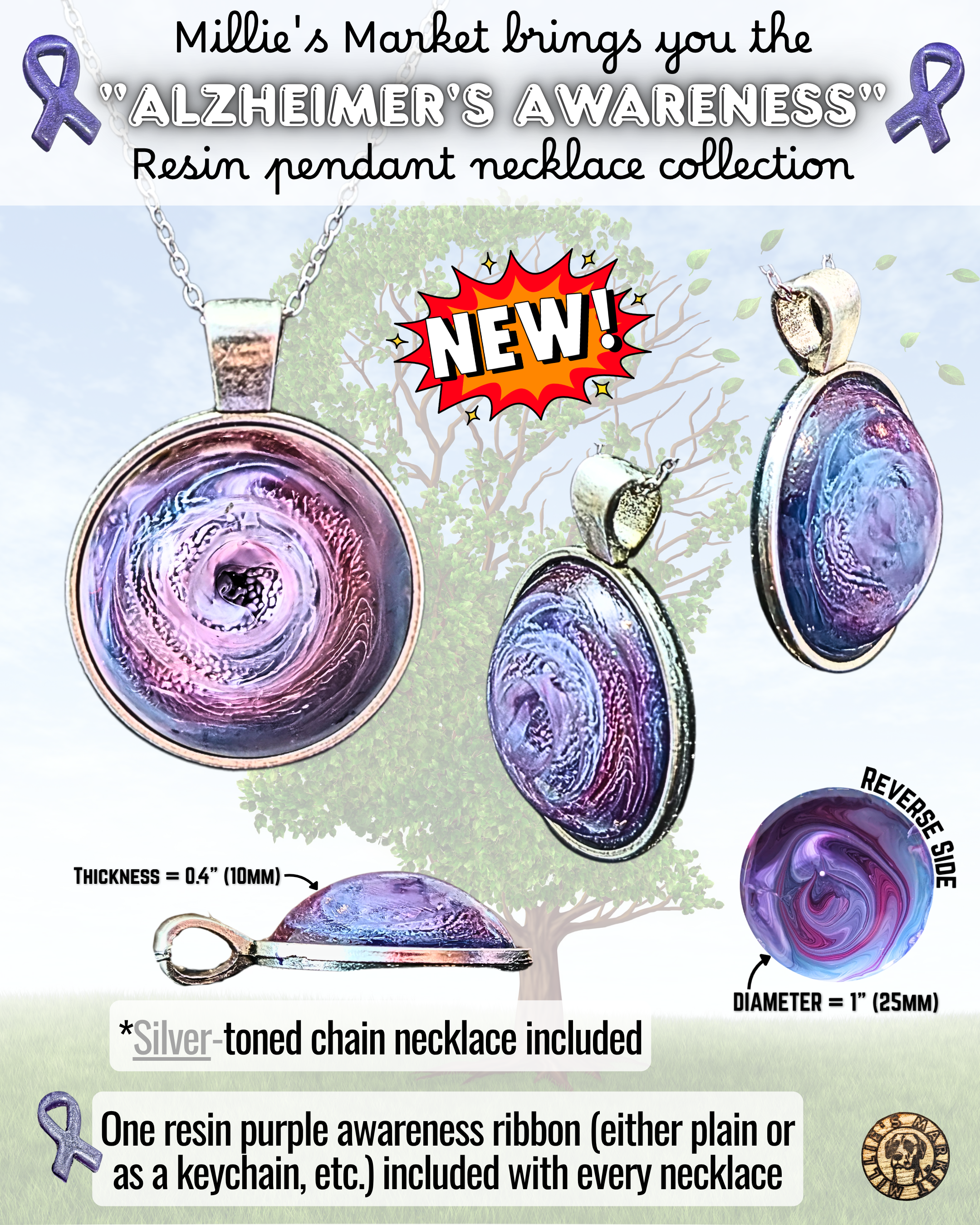 ALZHEIMER'S AWARENESS Handmade Resin Petri Pendant Collection
