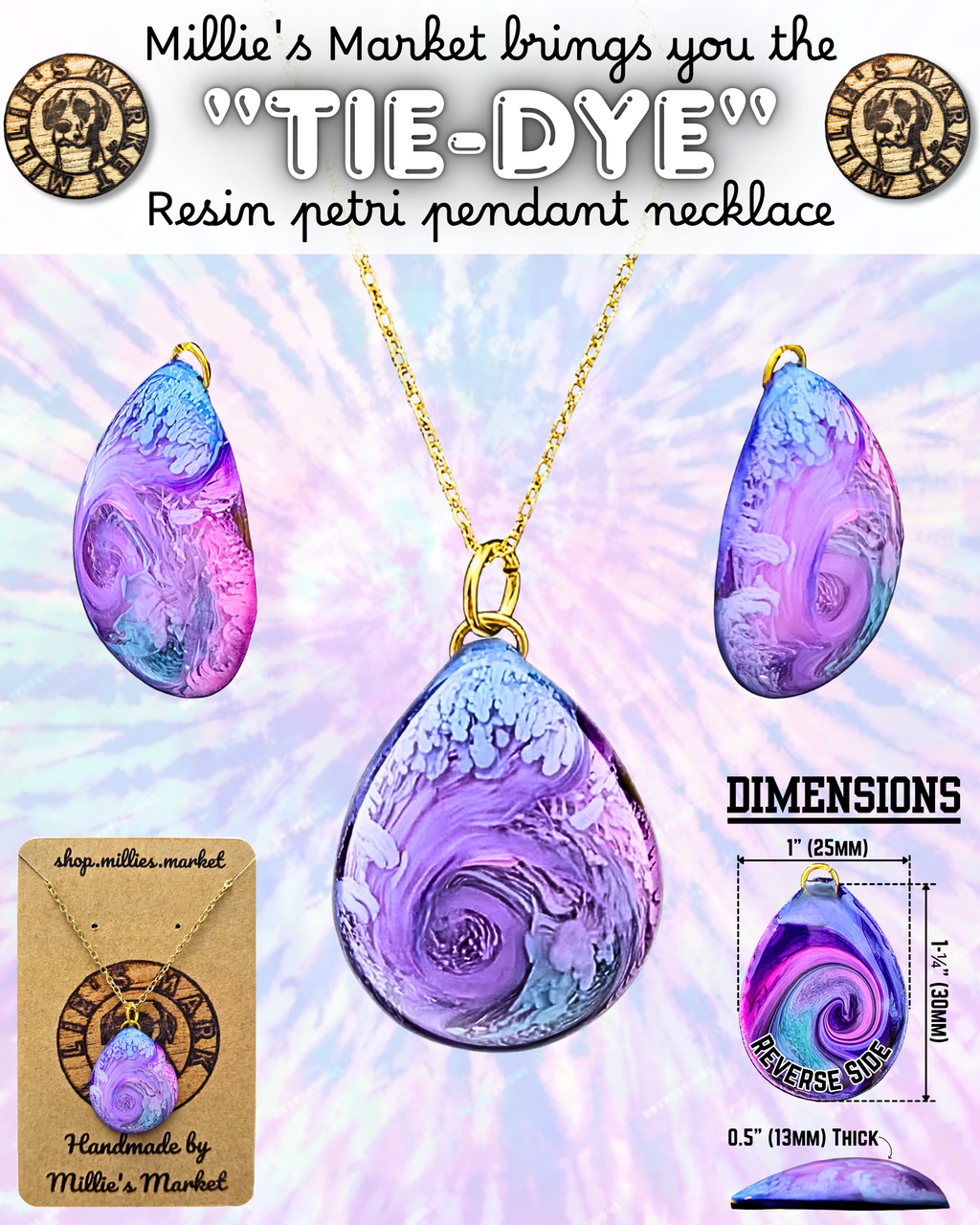 TIE-DYE Handmade Resin Petri Pendant Necklace