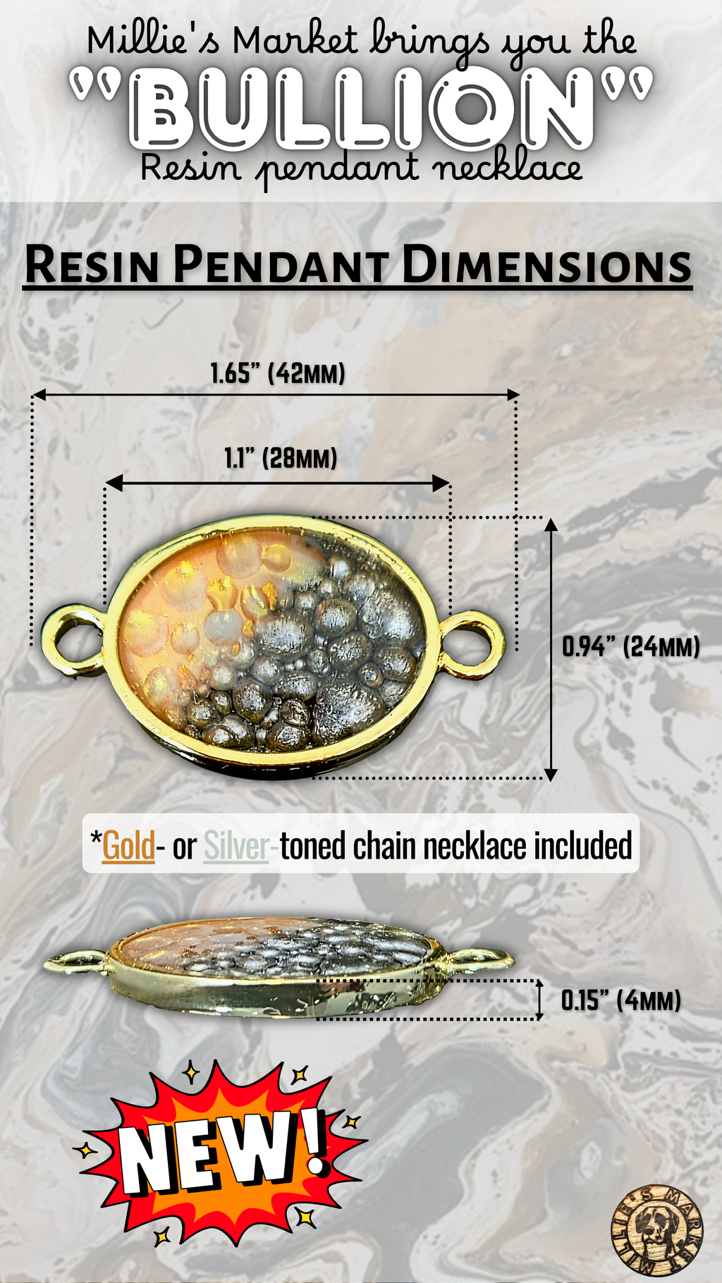 BULLION Handmade Resin Pendant Necklace | Iridescent Bubbles