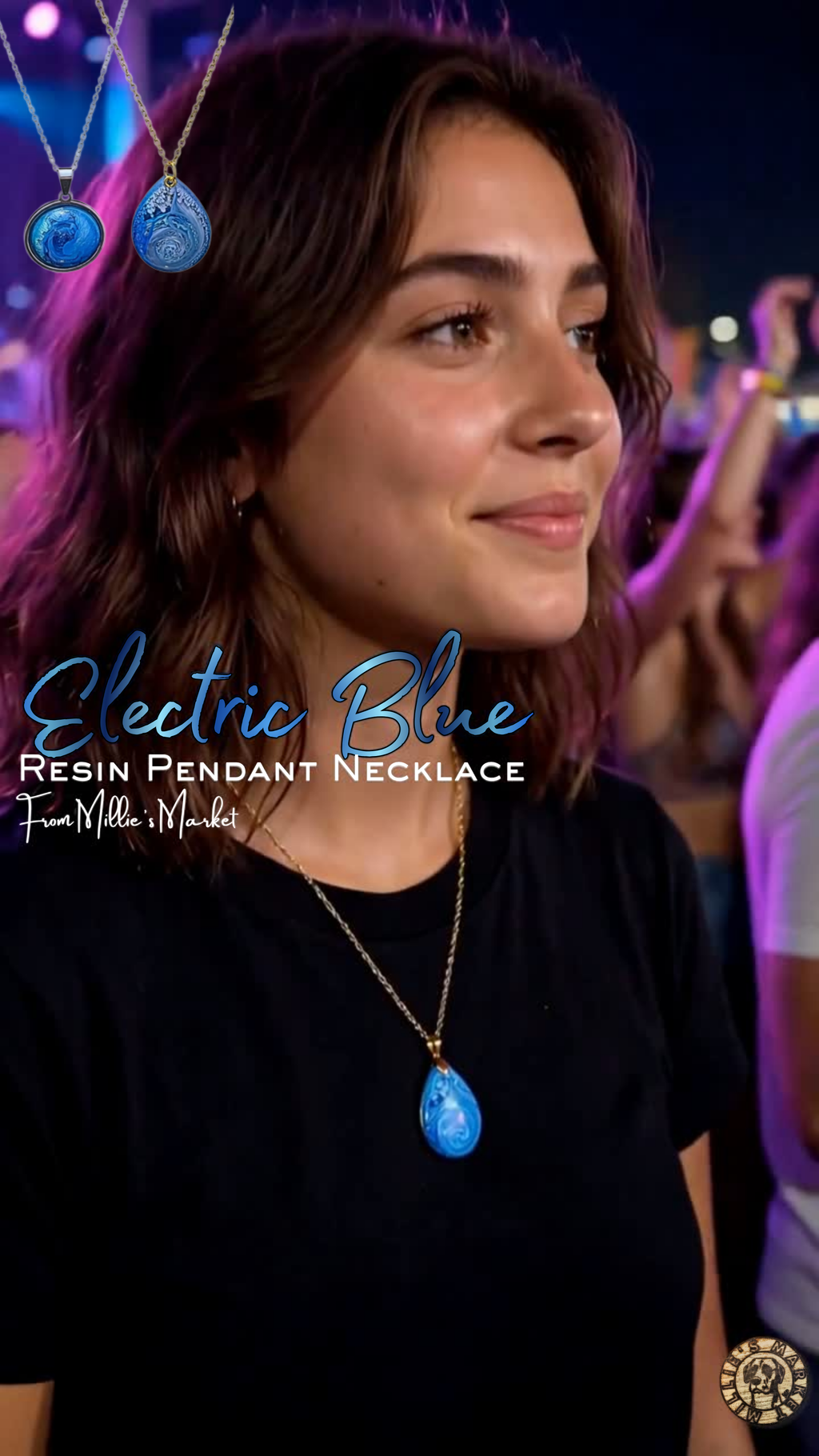 ELECTRIC BLUE Handmade Resin Petri Pendant Necklace