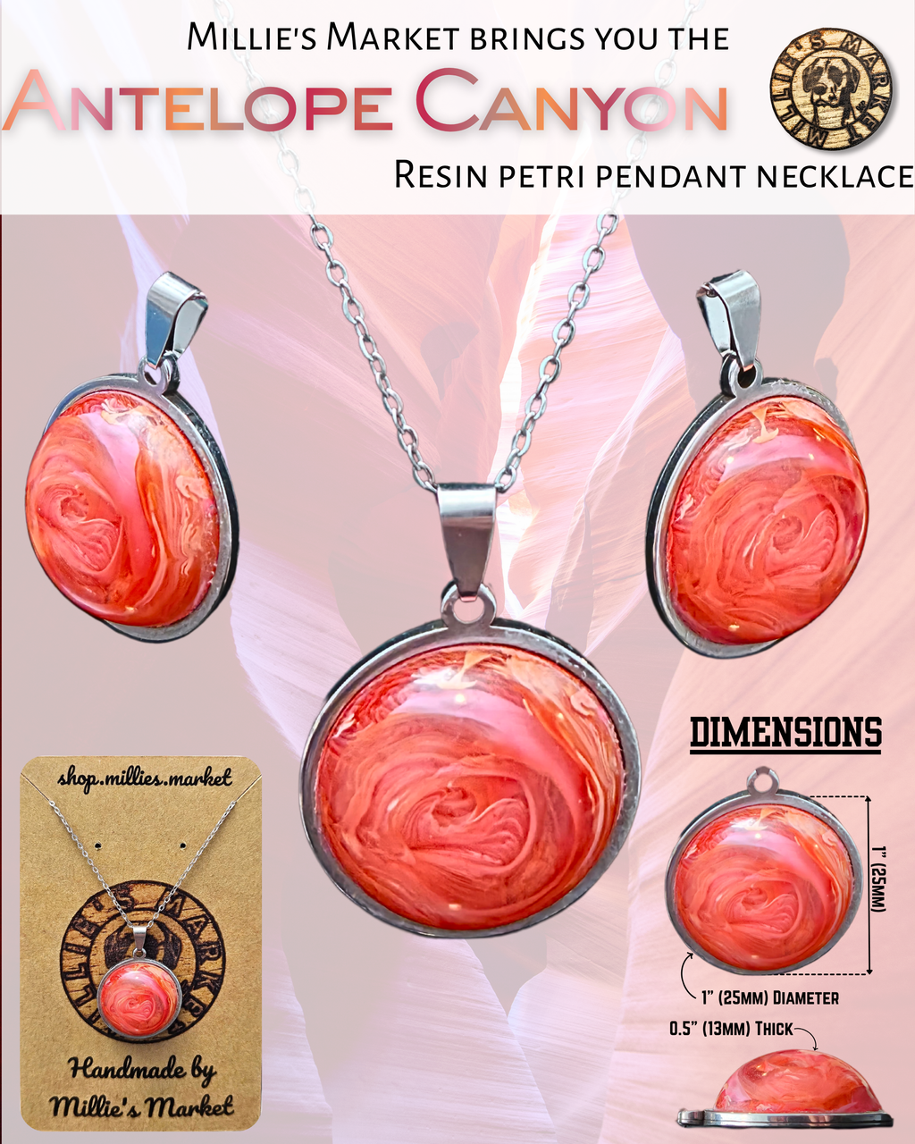 ANTELOPE CANYON Handmade Resin Petri Pendant Necklace