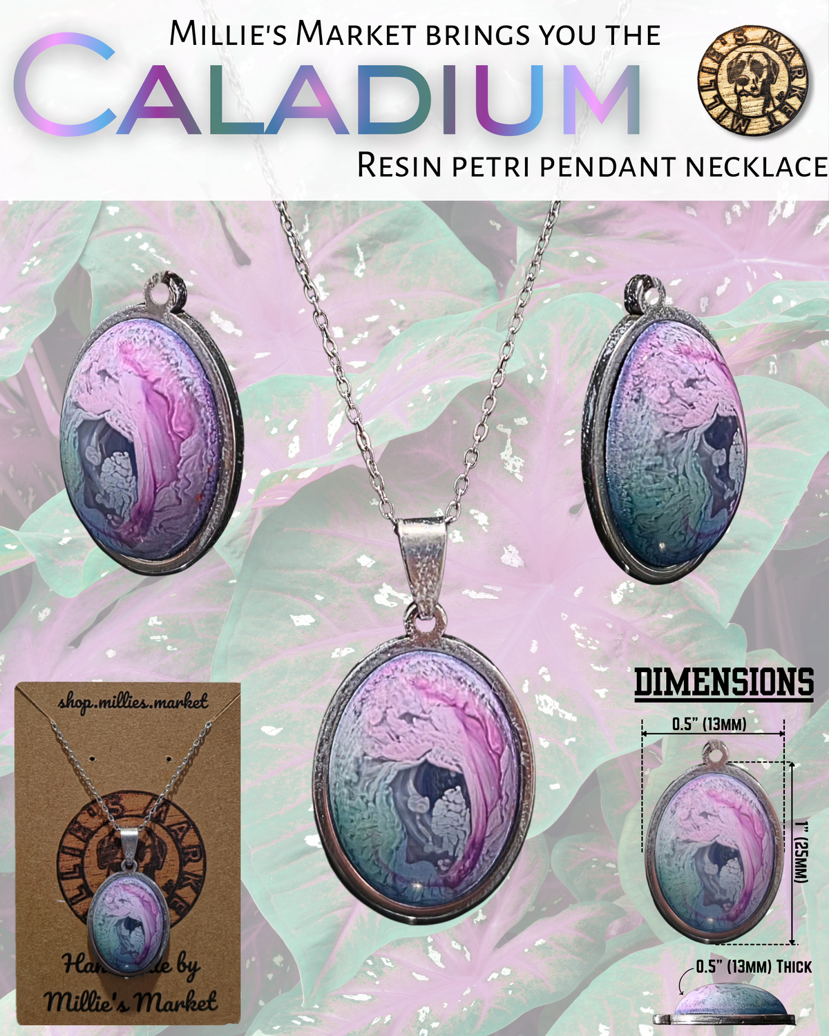 CALADIUM Handmade Resin Petri Pendant Necklace
