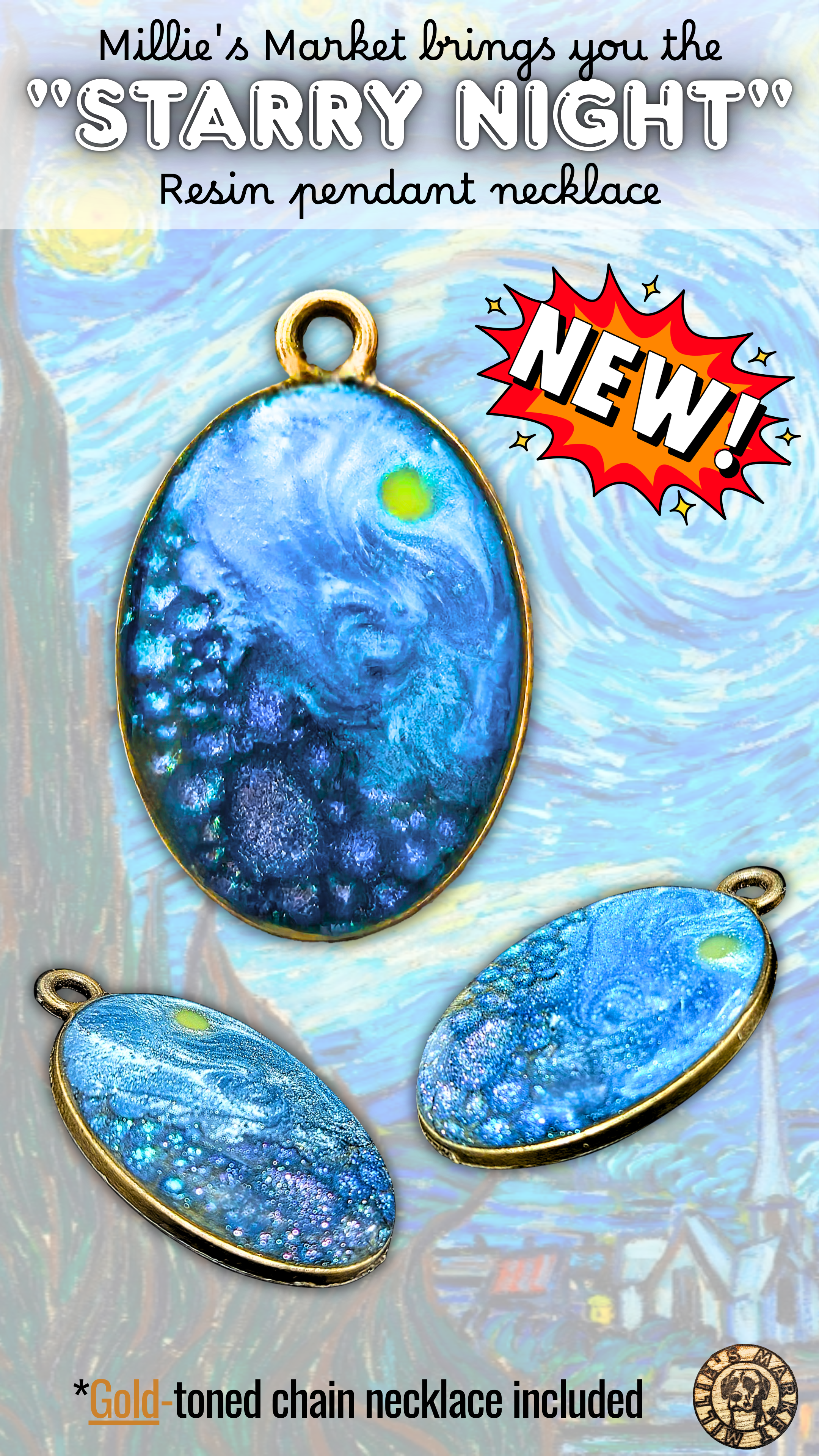 "Starry Night" Handmade Resin Pendant Necklace | Iridescent Bubbles