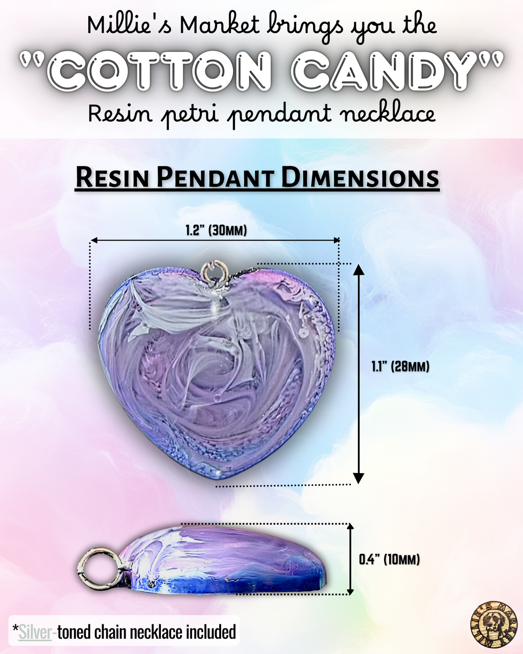 COTTON CANDY Handmade Resin Petri Pendant Necklace