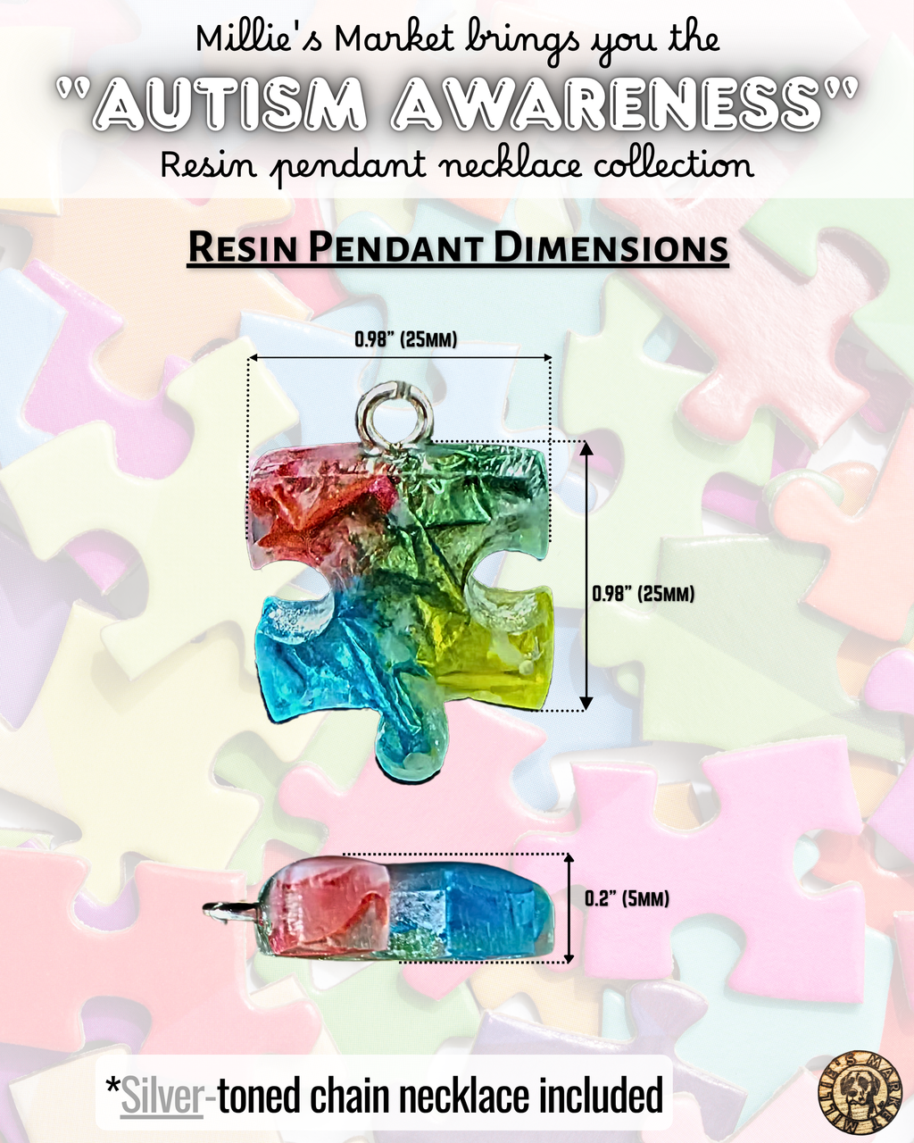 AUTISM AWARENESS Handmade Resin Pendant Necklace