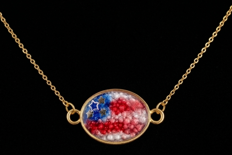 RWB Handmade Resin Pendant Necklace | Iridescent Bubbles