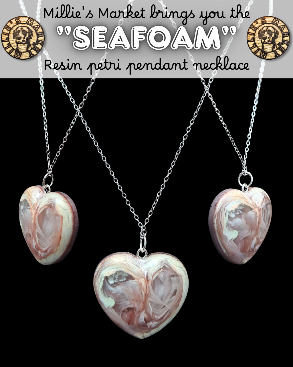 SEAFOAM Handmade Resin Petri Pendant Necklace