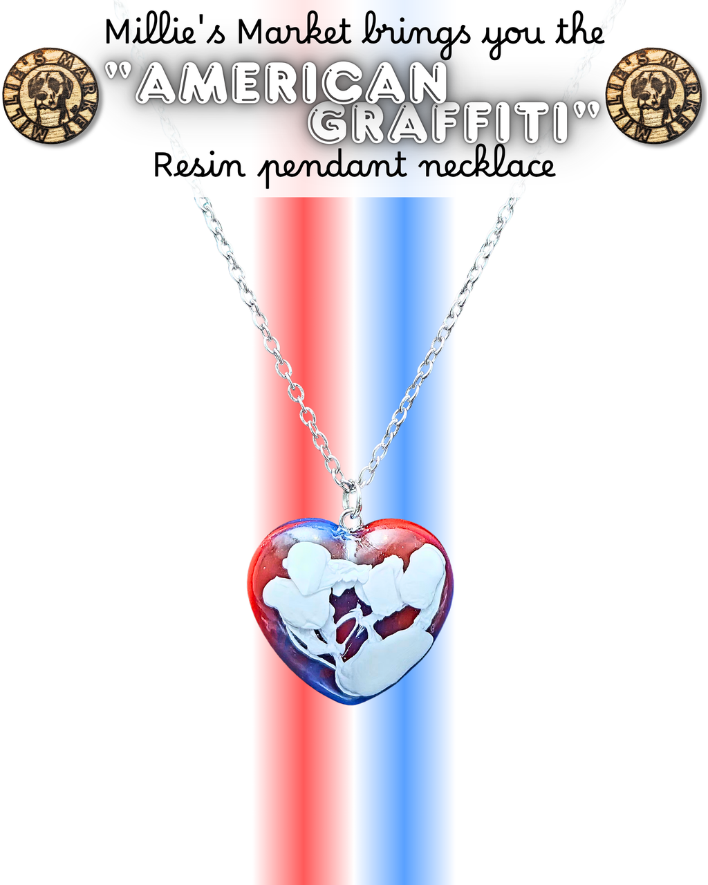 AMERICAN GRAFFITI Handmade Resin Pendant Necklace