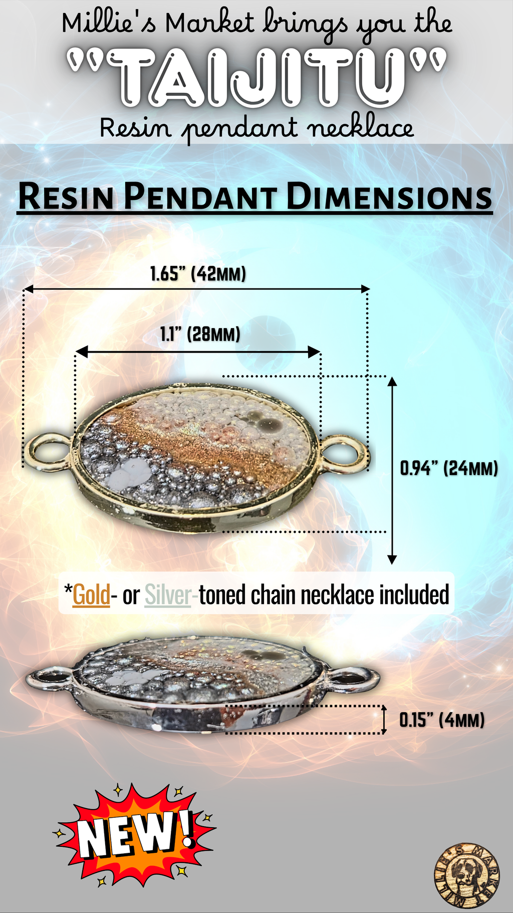 TAIJITU Handmade Resin Pendant Necklace | Iridescent Bubbles