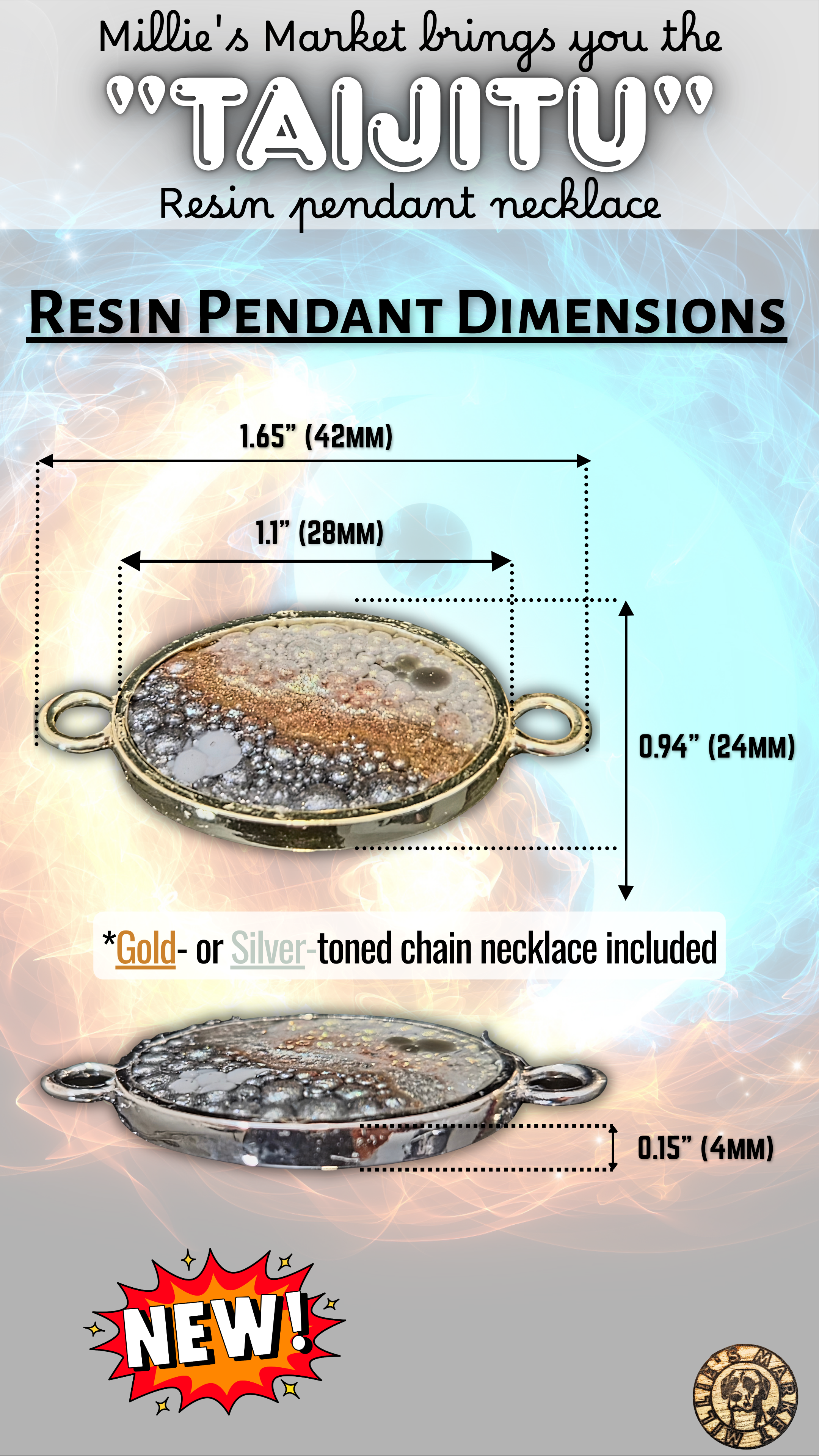 TAIJITU Handmade Resin Pendant Necklace | Iridescent Bubbles
