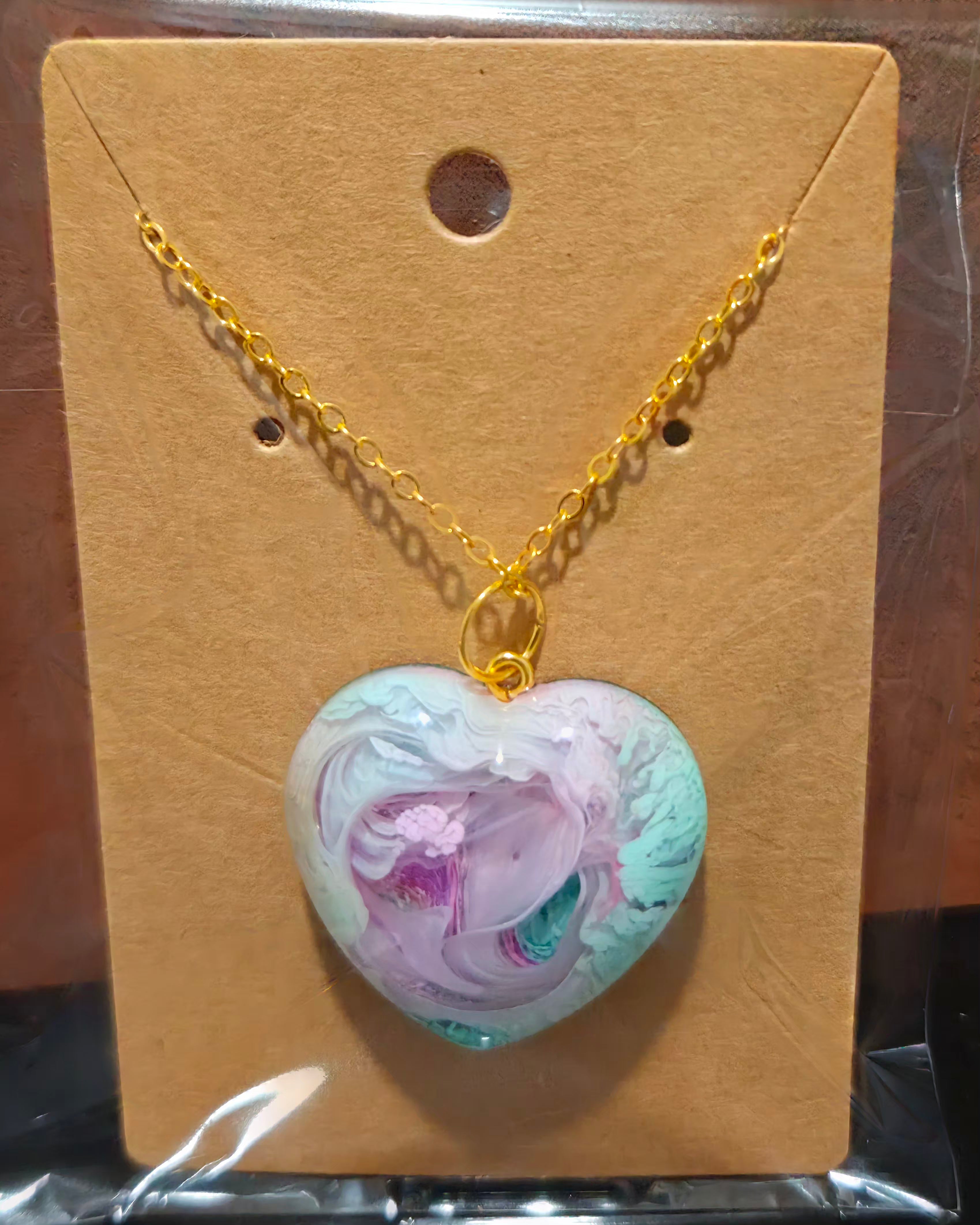 "Sherbet" Handmade Resin Heat Pendant Necklace | Iridescent Bubbles