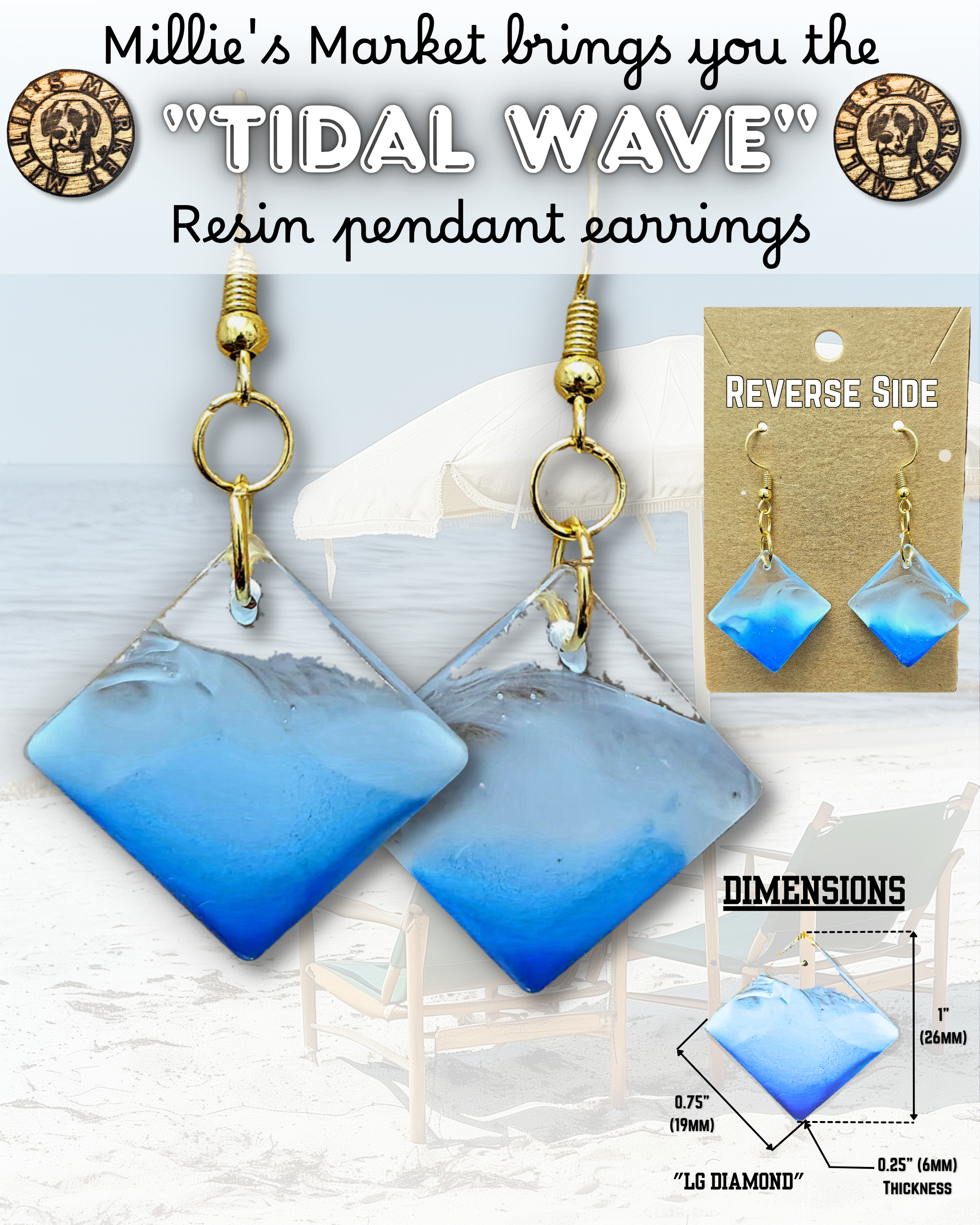 TIDAL WAVE Handmade Diamond-Shaped Resin Earrings