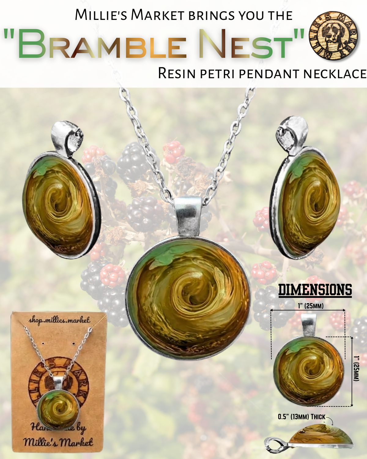 HEDGEROW HEARTH Handmade Resin Petri Pendant Necklace Collection