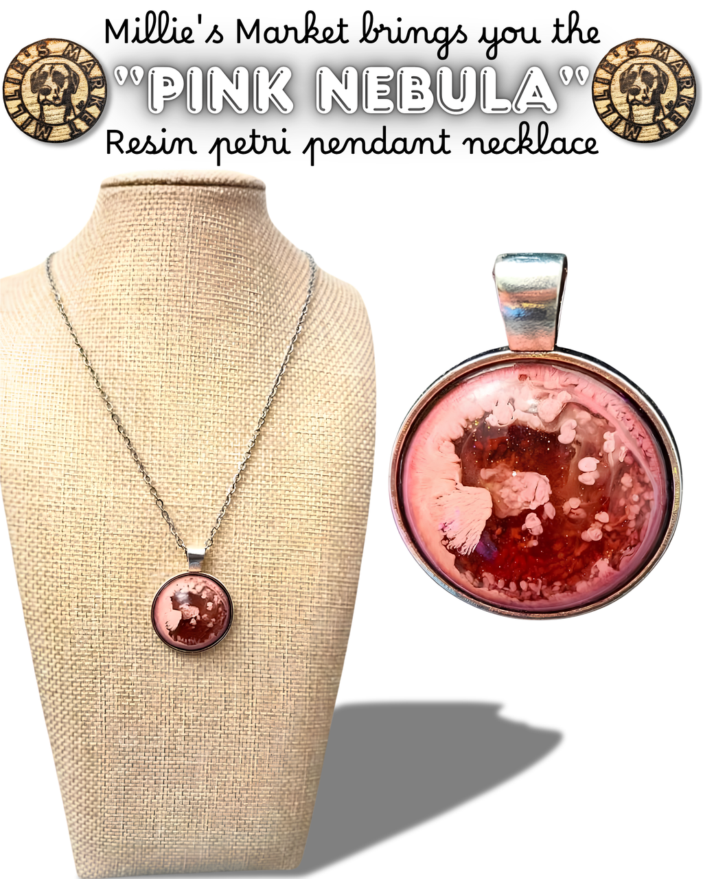 PINK NEBULA Handmade Resin Petri Pendant Necklace