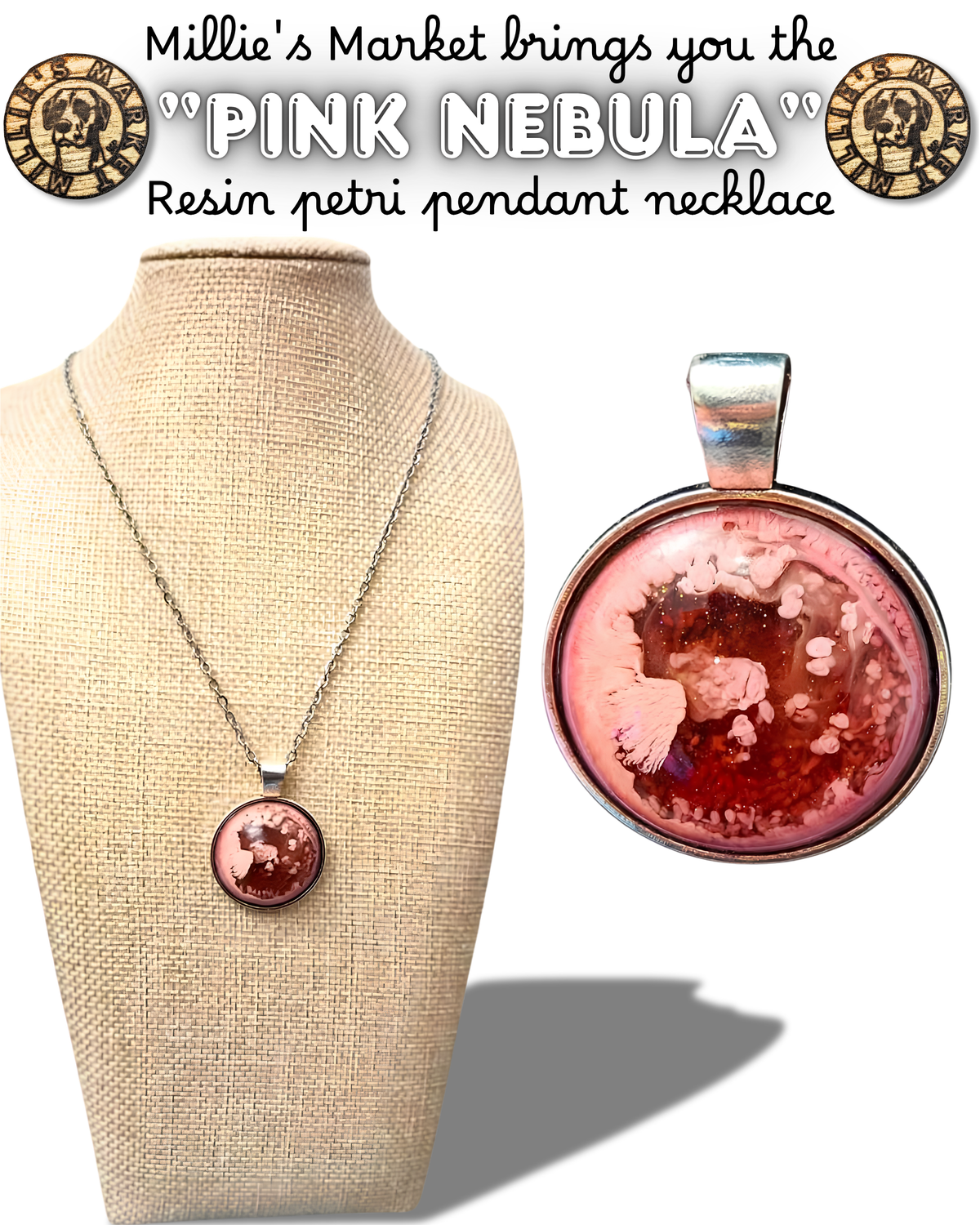 PINK NEBULA Handmade Resin Petri Pendant Necklace