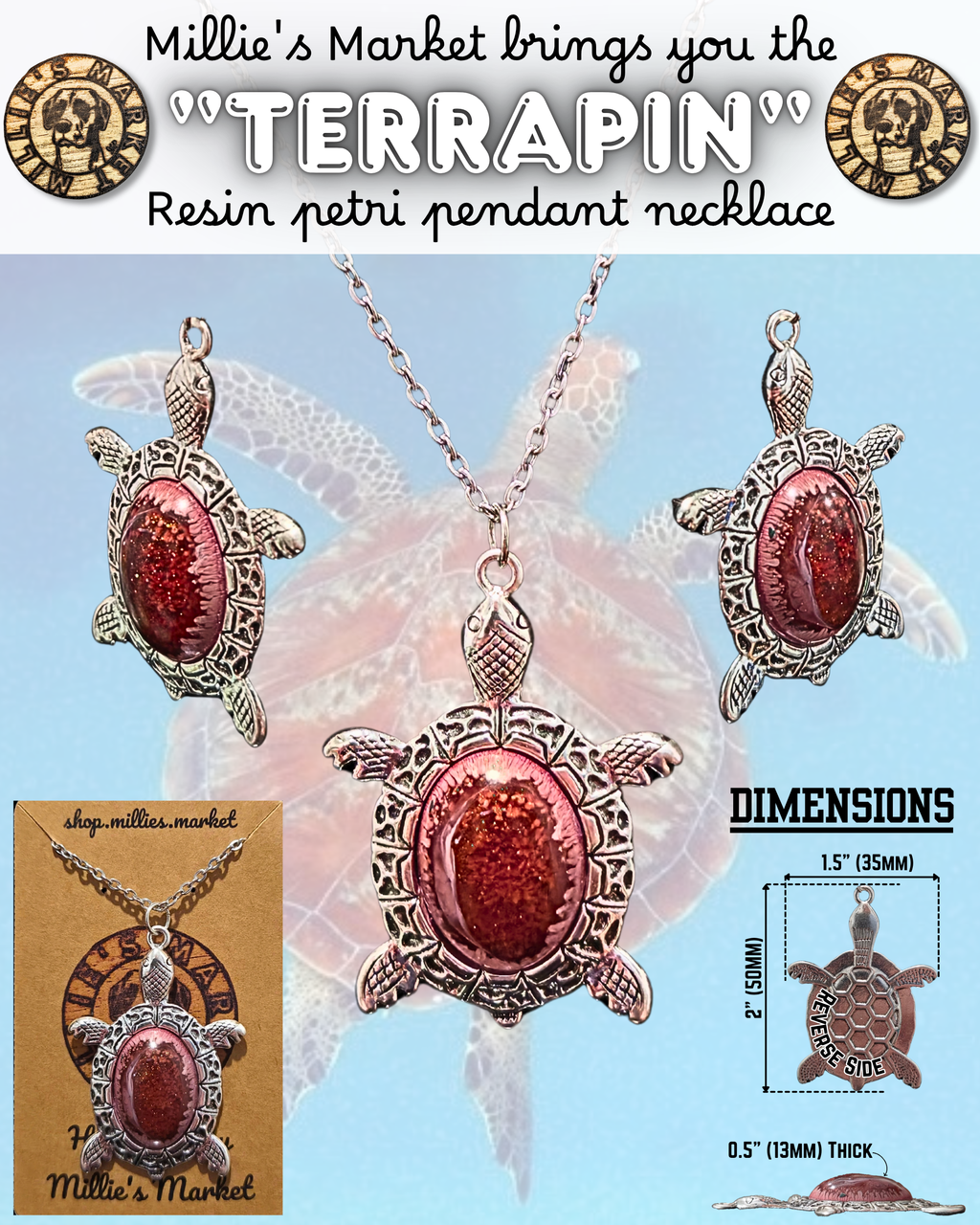 TERRAPIN Handmade Resin Petri Pendant Necklace