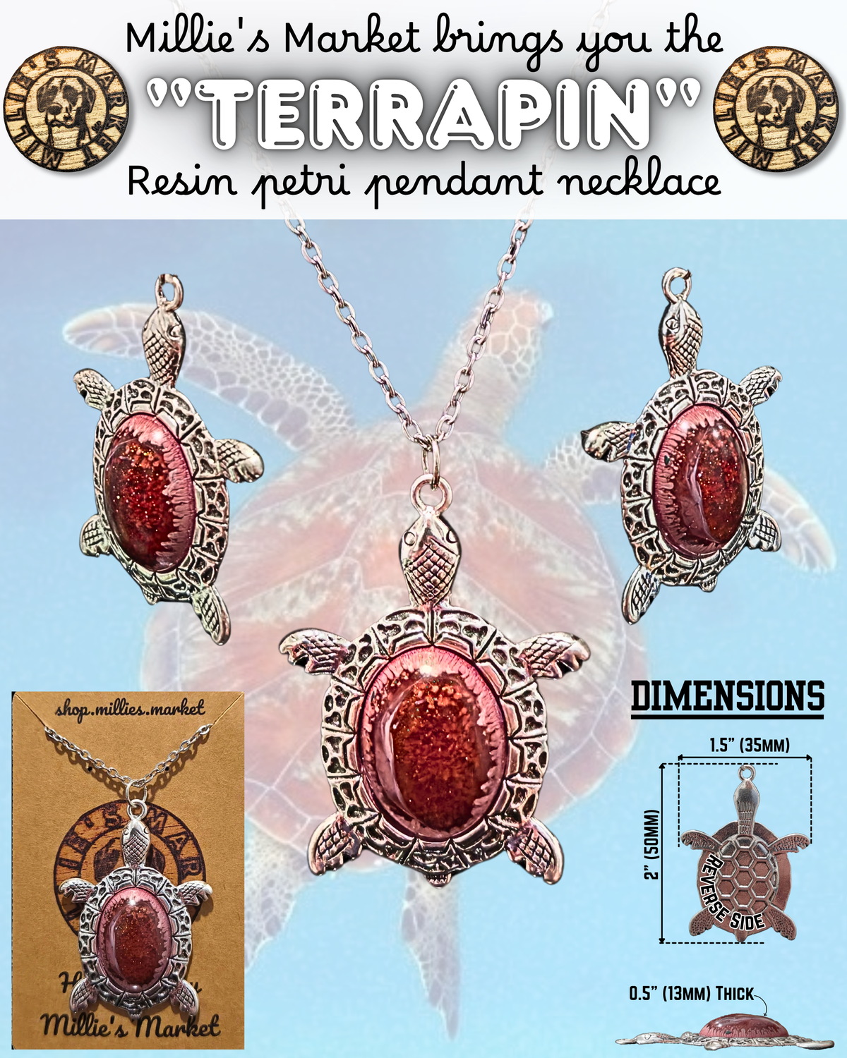 TERRAPIN Handmade Resin Petri Pendant Necklace