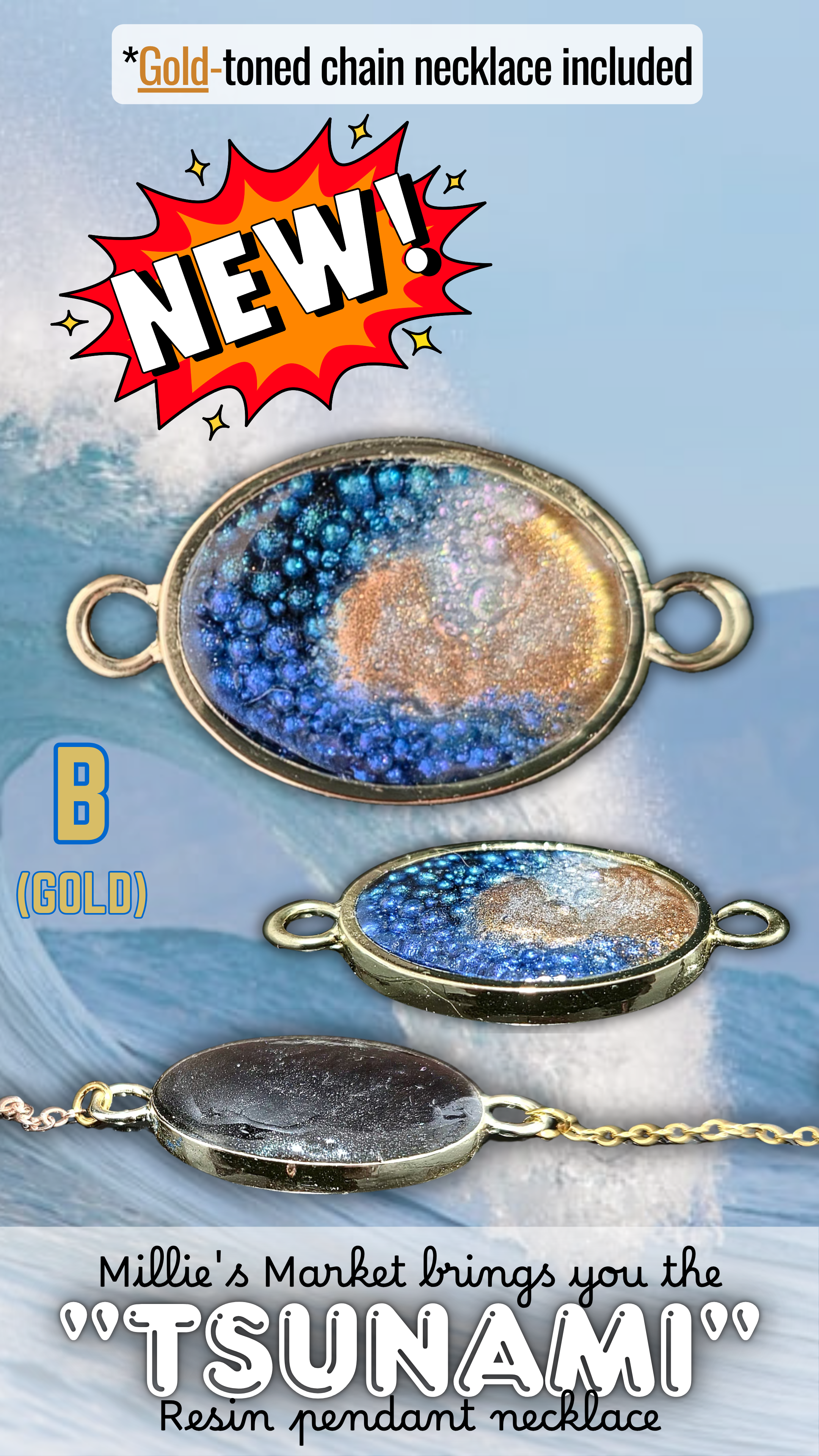 TSUNAMI Handmade Resin Pendant Necklace | Iridescent Bubbles