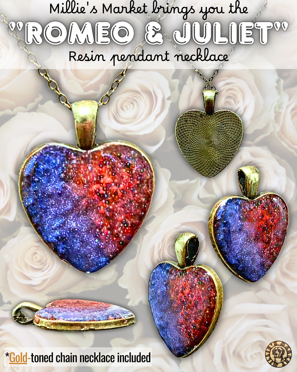 ROMEO & JULIET Handmade Resin Pendant Necklace