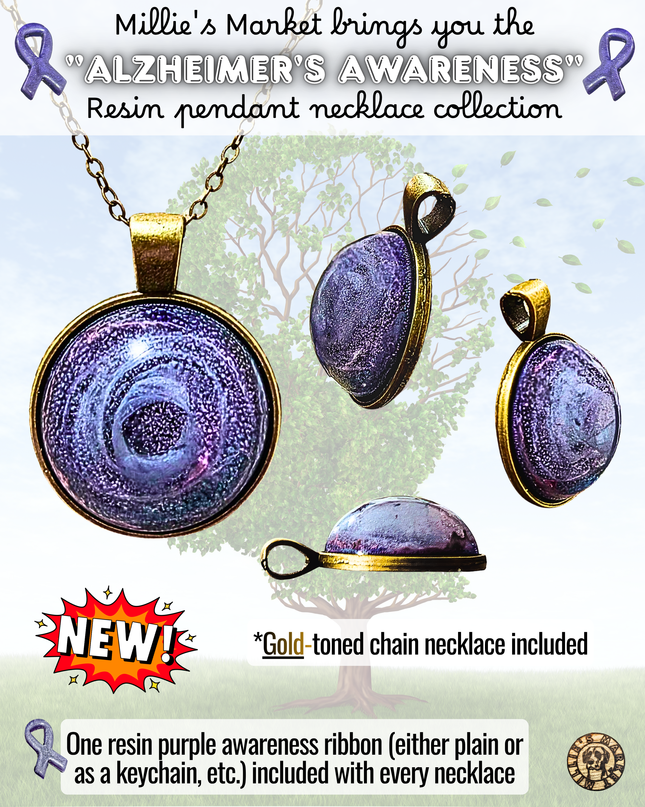 ALZHEIMER'S AWARENESS Handmade Resin Petri Pendant Collection