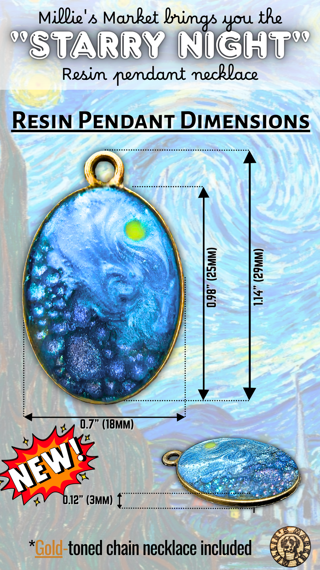 "Starry Night" Handmade Resin Pendant Necklace | Iridescent Bubbles