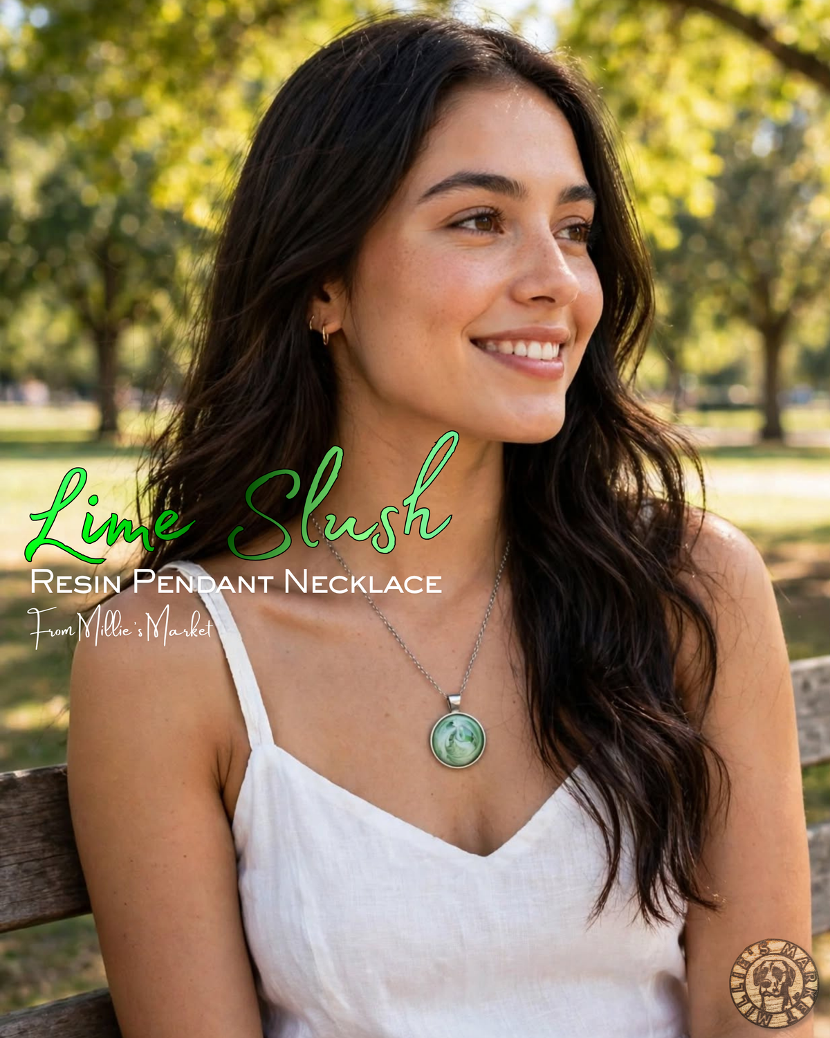 LIME SLUSH Handmade Resin Petri Pendant Necklace