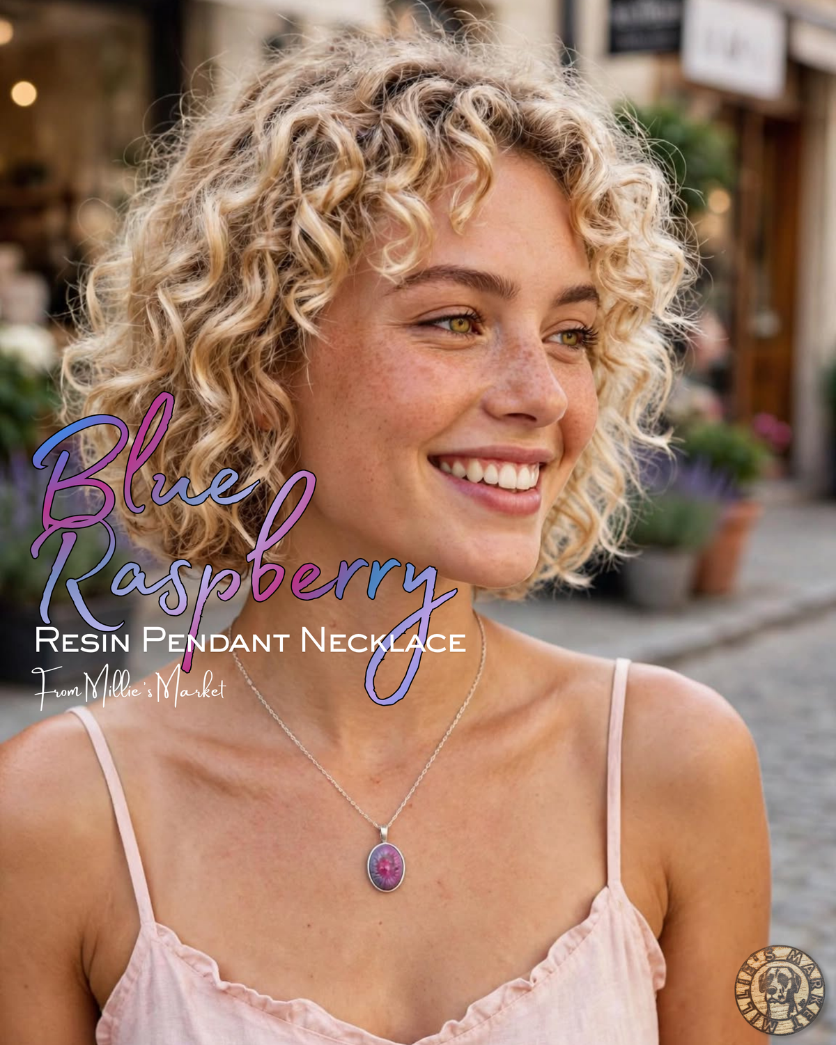 BLUE RASPBERRY Handmade Resin Petri Pendant Necklace