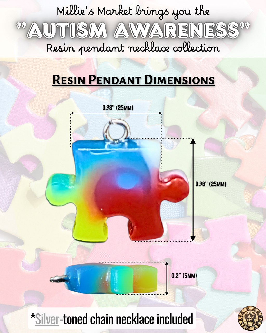 AUTISM AWARENESS Handmade Resin Pendant Necklace