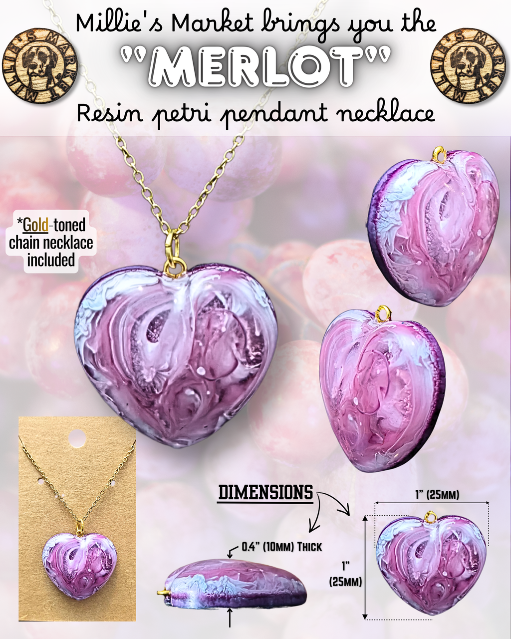 MERLOT Handmade Resin Petri Pendant Necklace