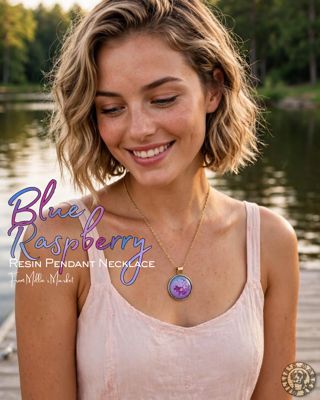 BLUE RASPBERRY Handmade Resin Petri Pendant Necklace