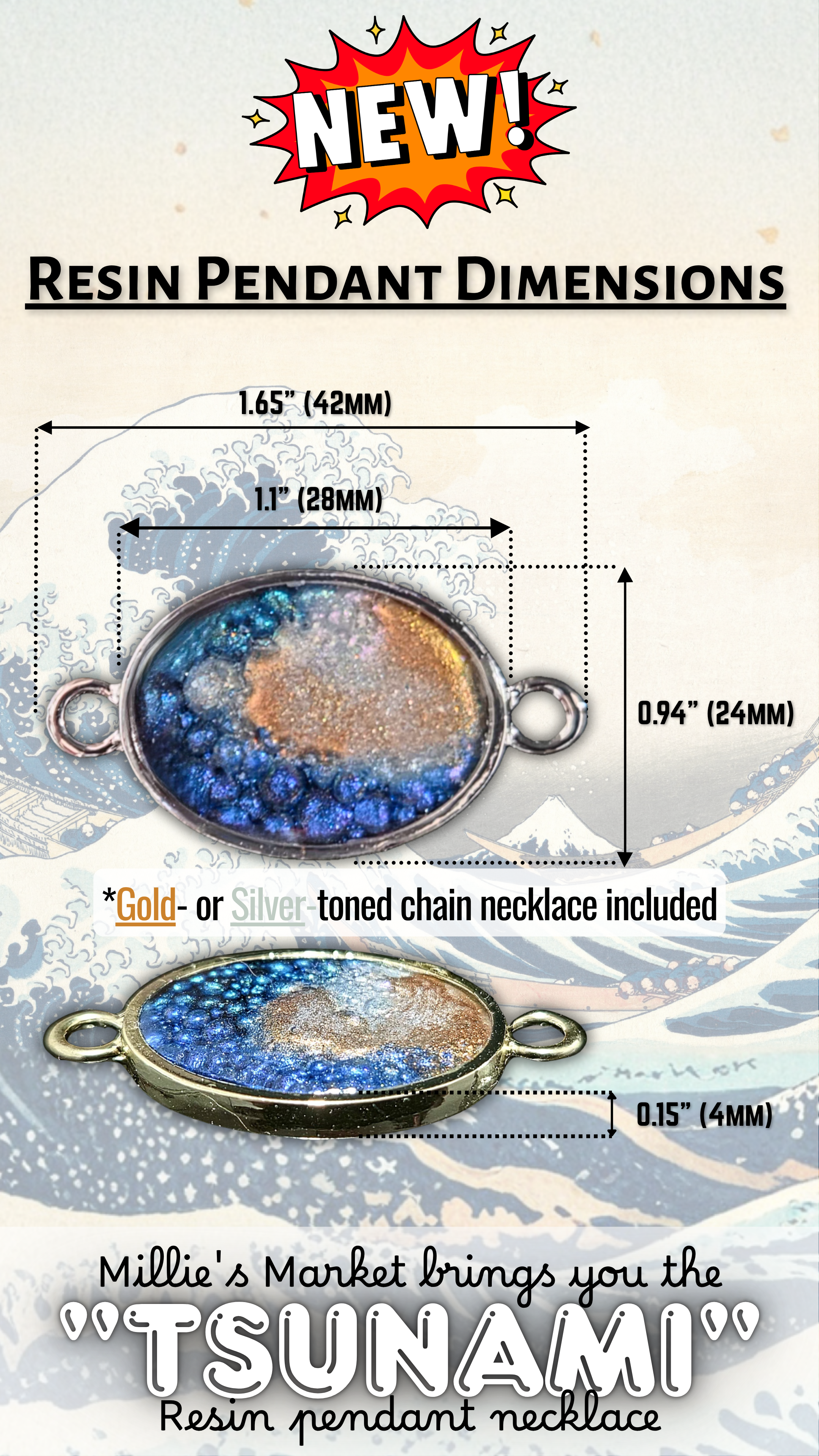 TSUNAMI Handmade Resin Pendant Necklace | Iridescent Bubbles