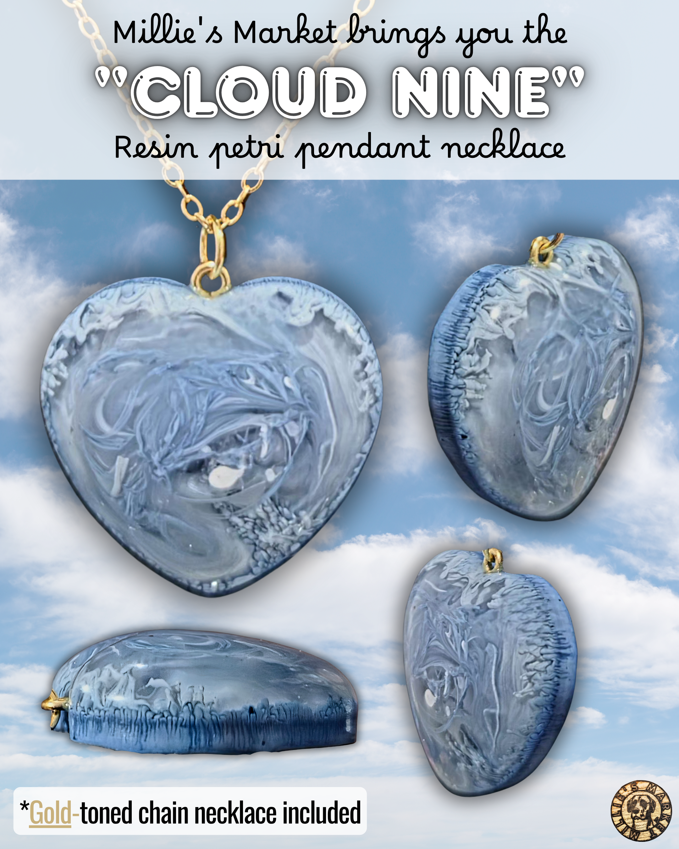 CLOUD NINE Handmade Resin Petri Pendant Necklace
