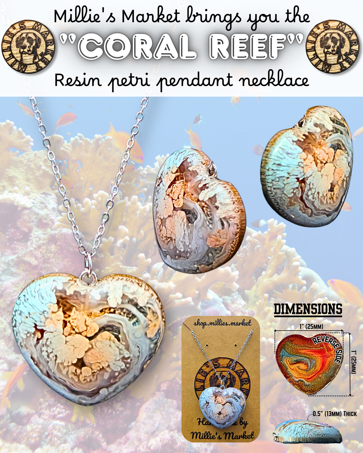 CORAL REEF Handmade Resin Petri Pendant Necklace