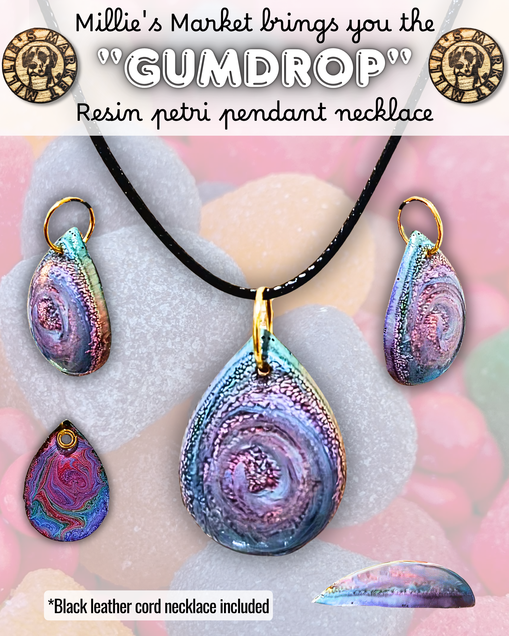 GUMDROP Handmade Resin Petri Pendant Necklace