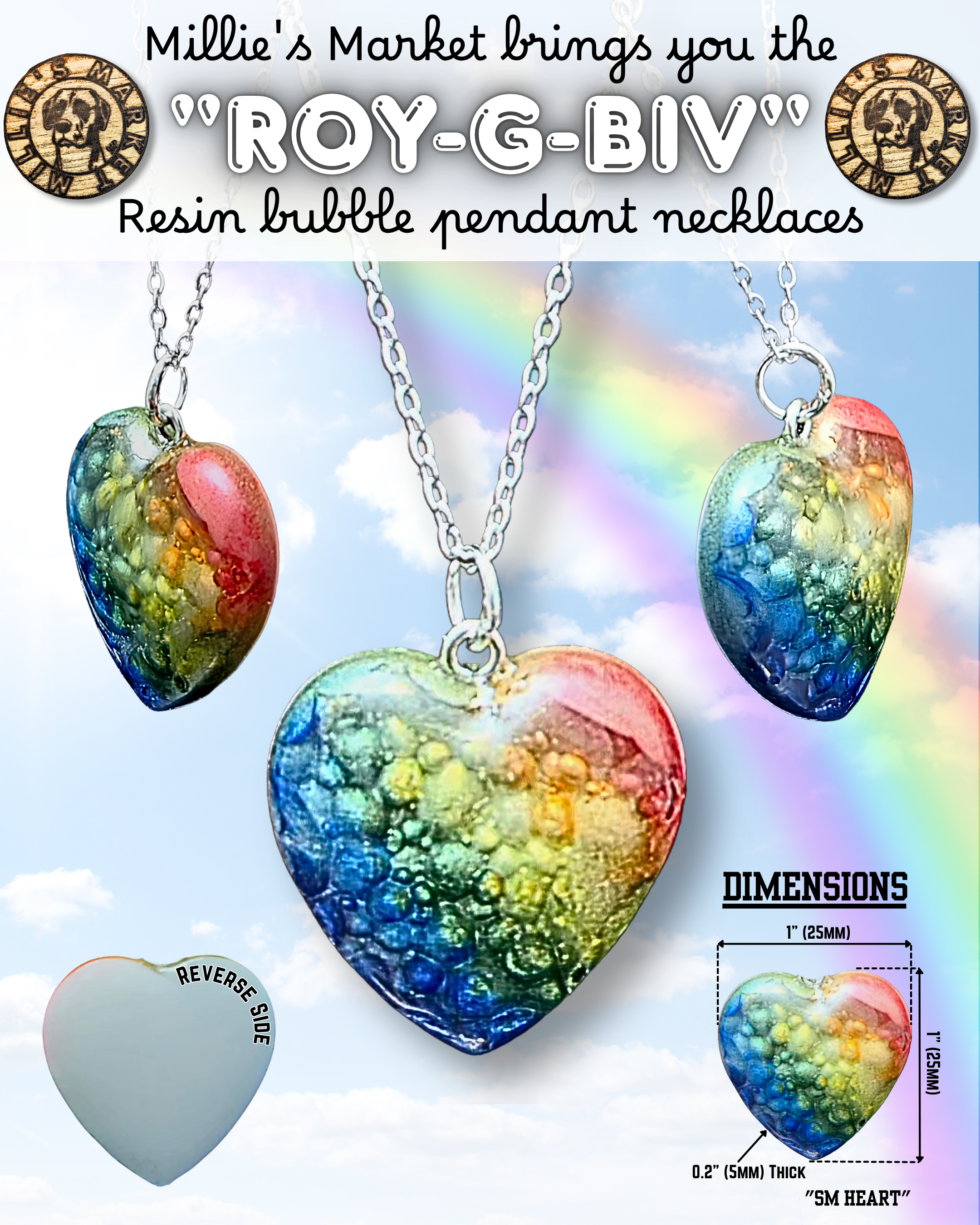 ROY-G-BIV Handmade Resin Pendant Necklace