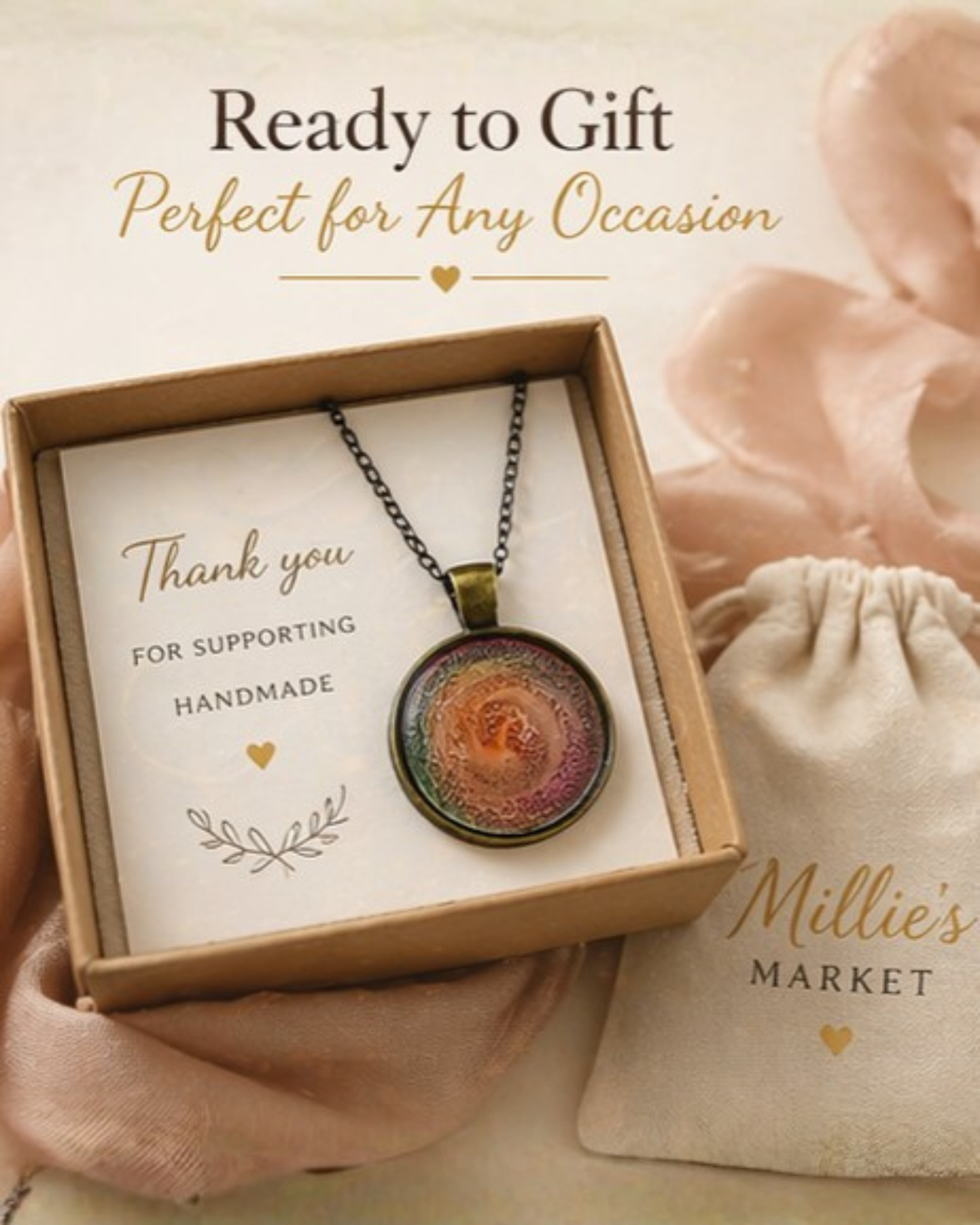 SORBET Handmade Resin Pendant Necklace | Round Petri Jewelry