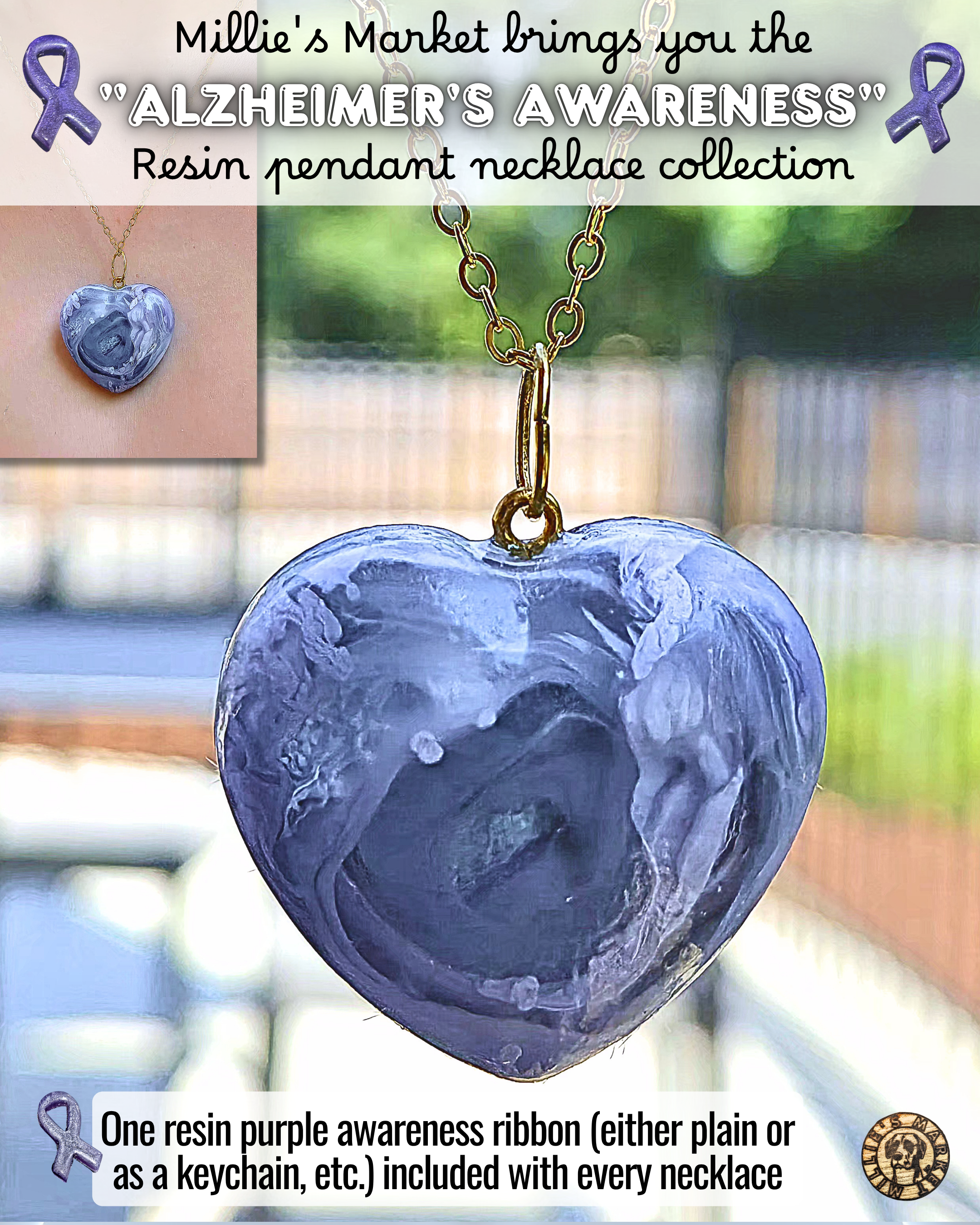 ALZHEIMER'S AWARENESS Handmade Resin Petri Pendant Collection