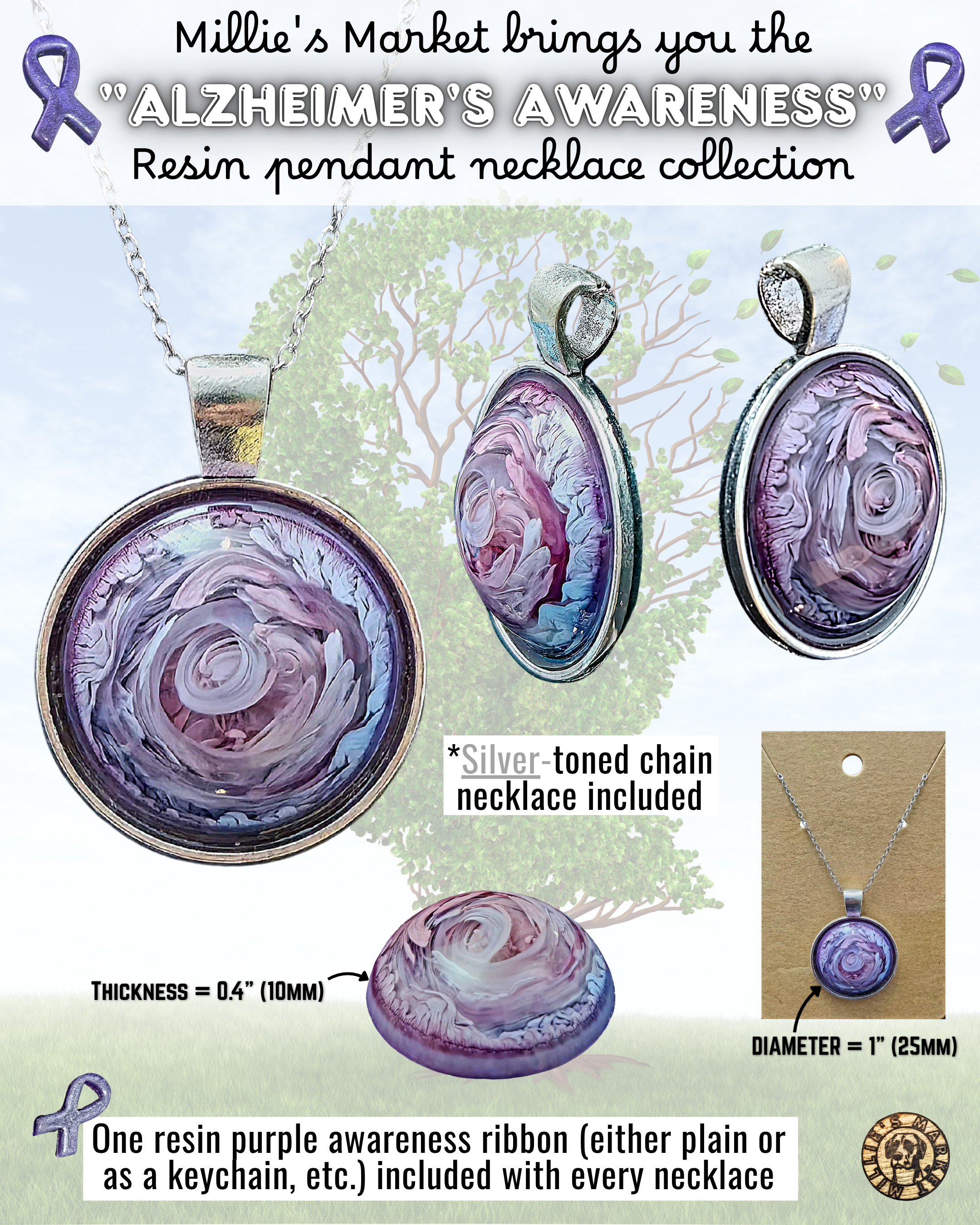 ALZHEIMER'S AWARENESS Handmade Resin Petri Pendant Collection