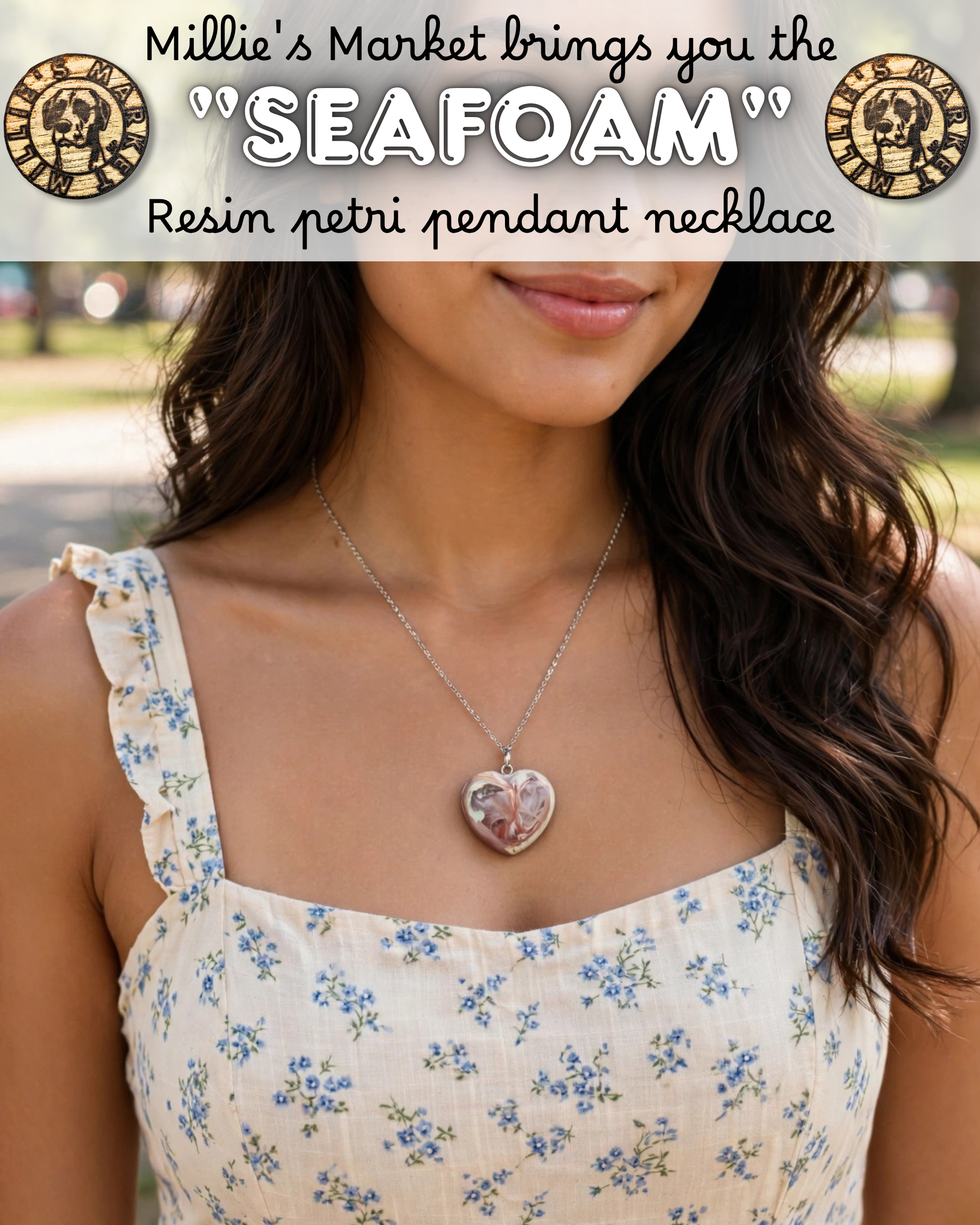 SEAFOAM Handmade Resin Petri Pendant Necklace