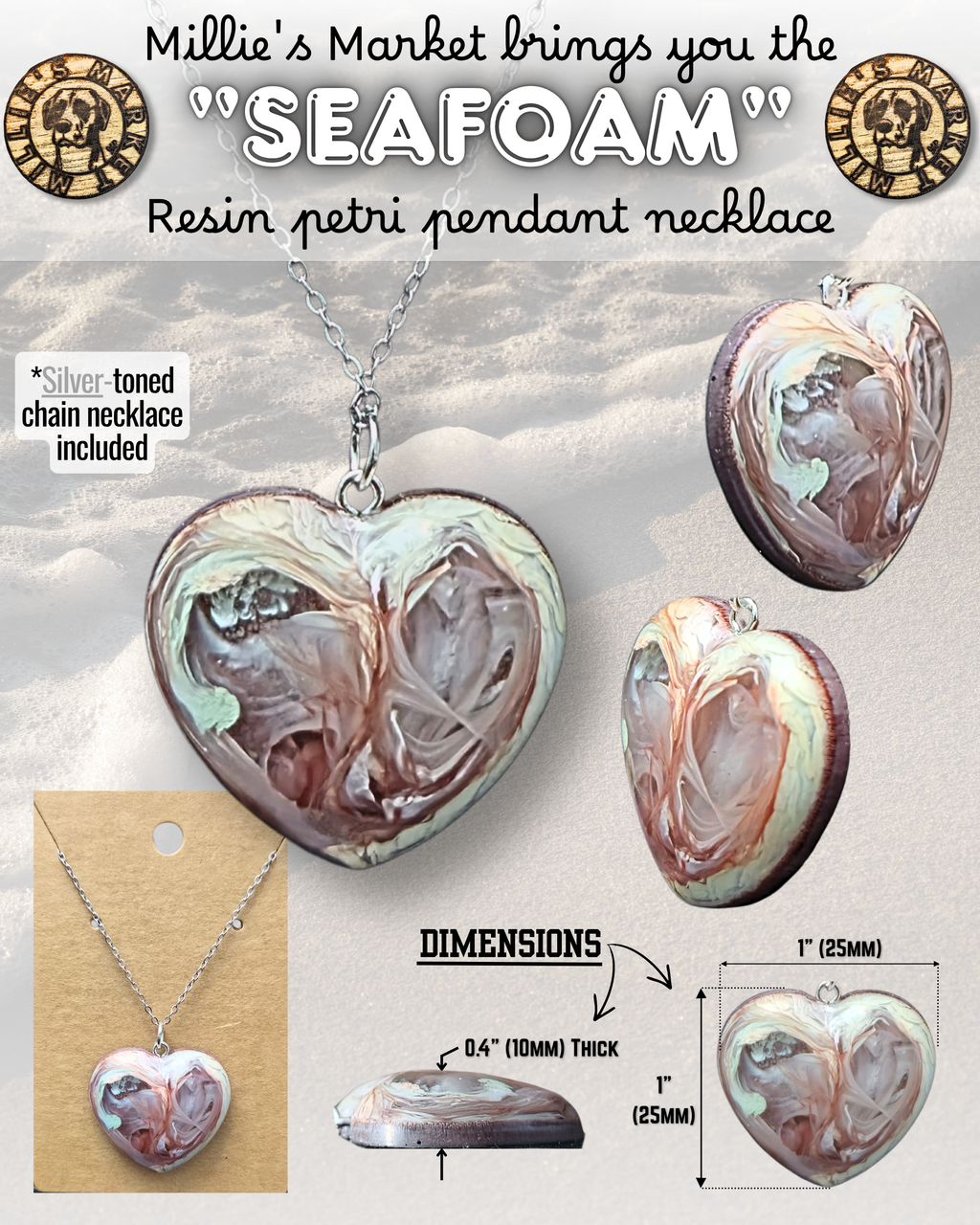 SEAFOAM Handmade Resin Petri Pendant Necklace