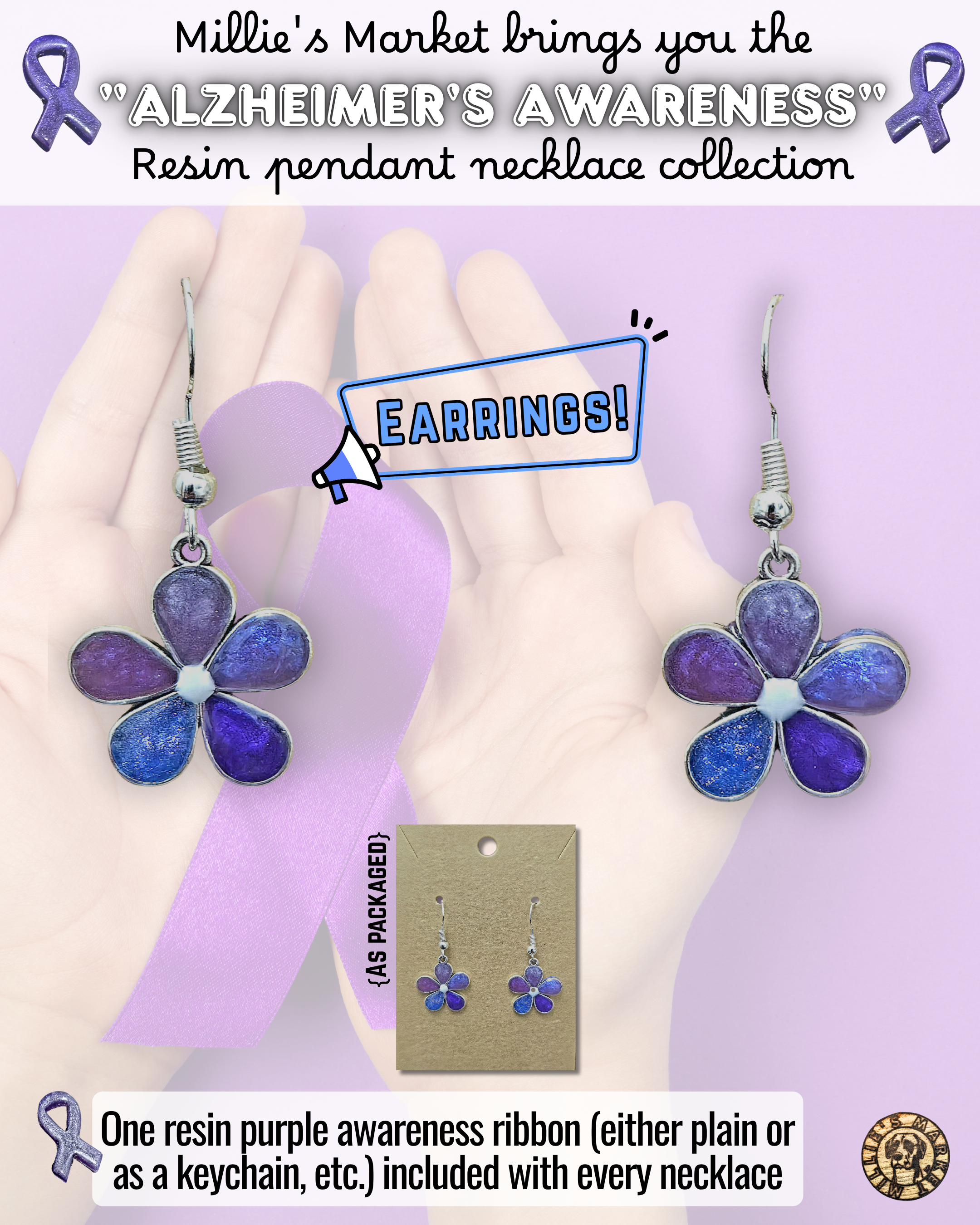 ALZHEIMER'S AWARENESS Handmade Resin Pendant Necklace