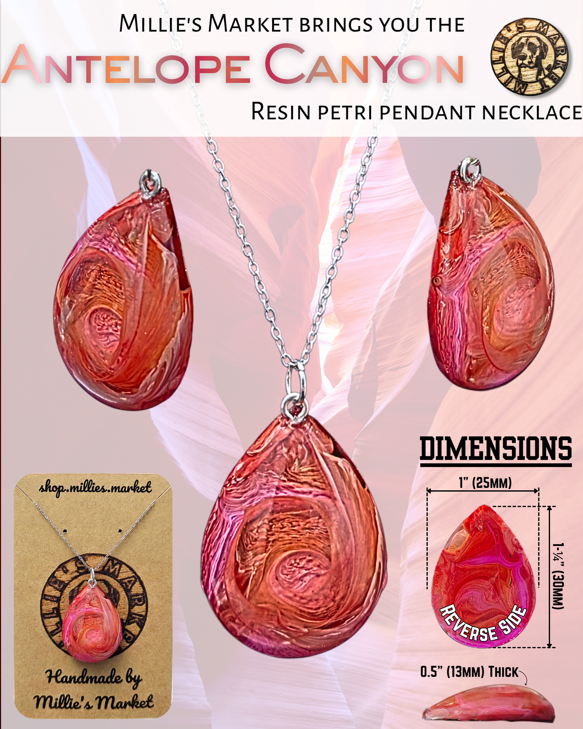 ANTELOPE CANYON Handmade Resin Petri Pendant Necklace