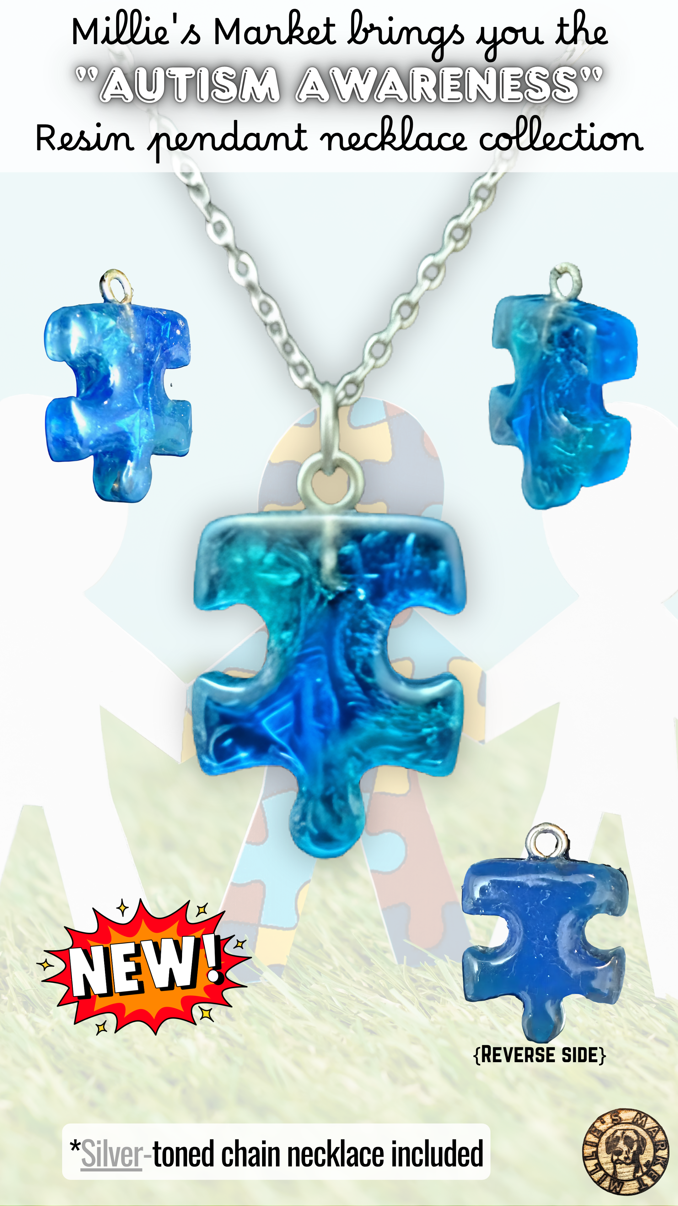 AUTISM AWARENESS Handmade Resin Petri Pendant Necklace