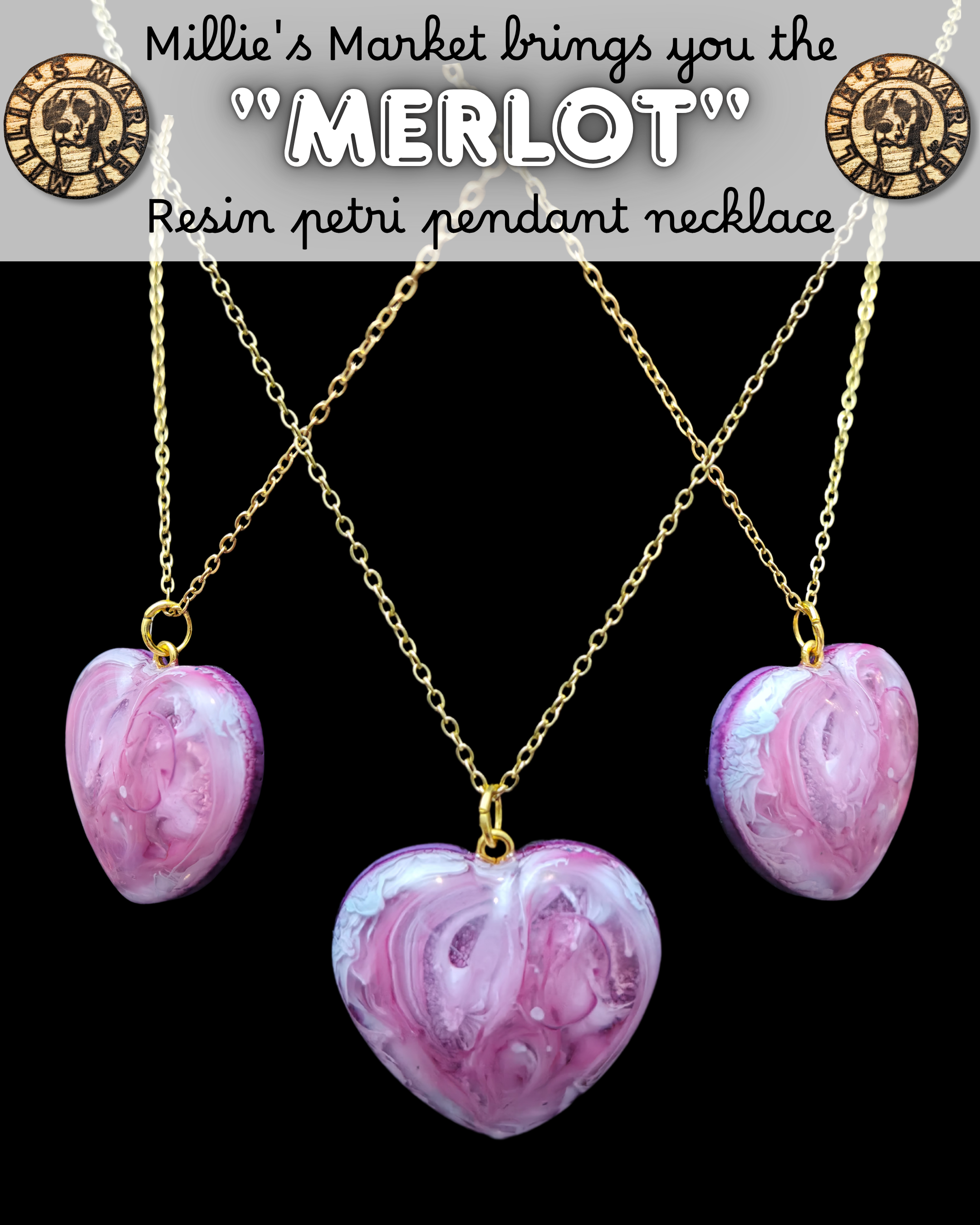 MERLOT Handmade Resin Petri Pendant Necklace