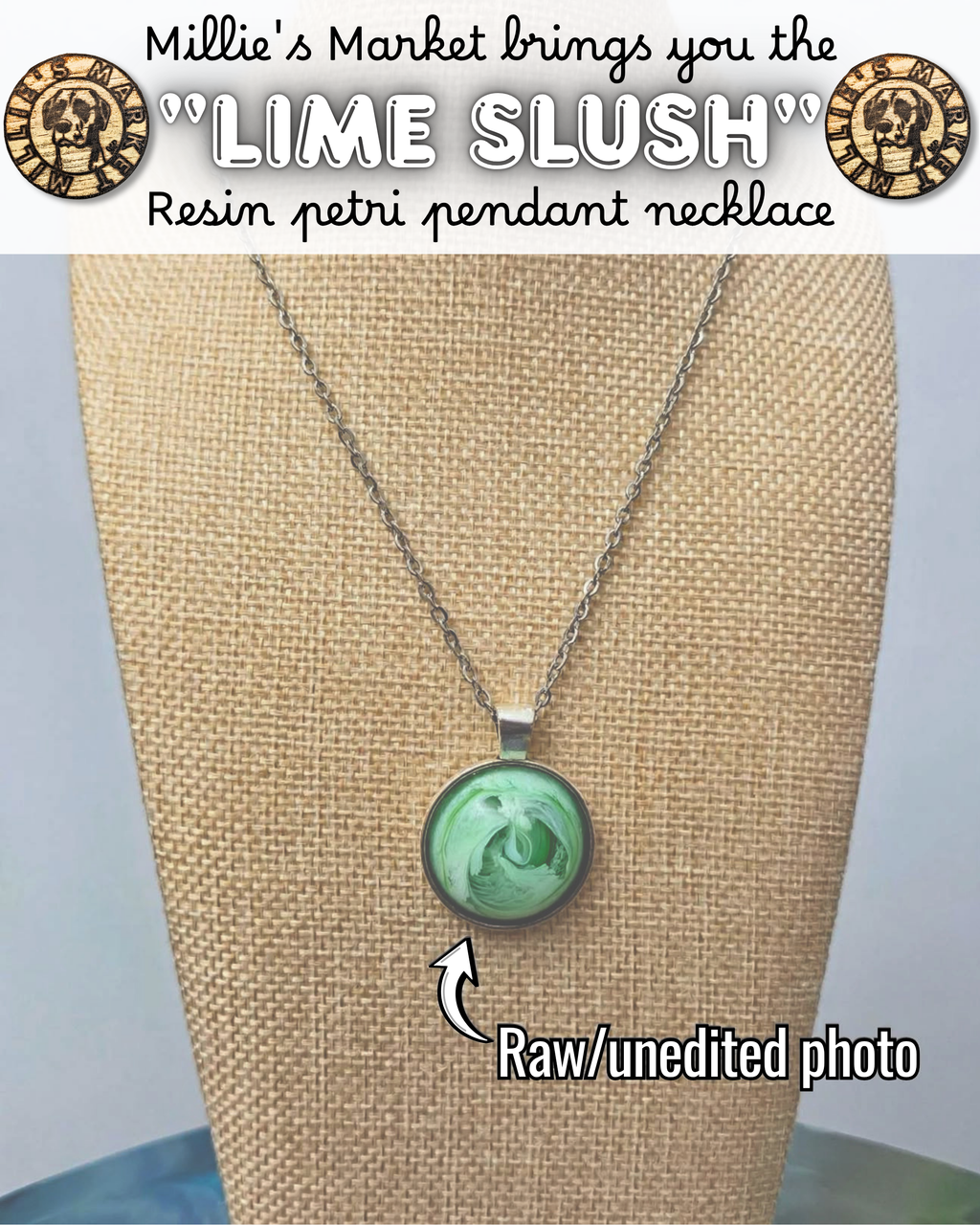 LIME SLUSH Handmade Resin Petri Pendant Necklace